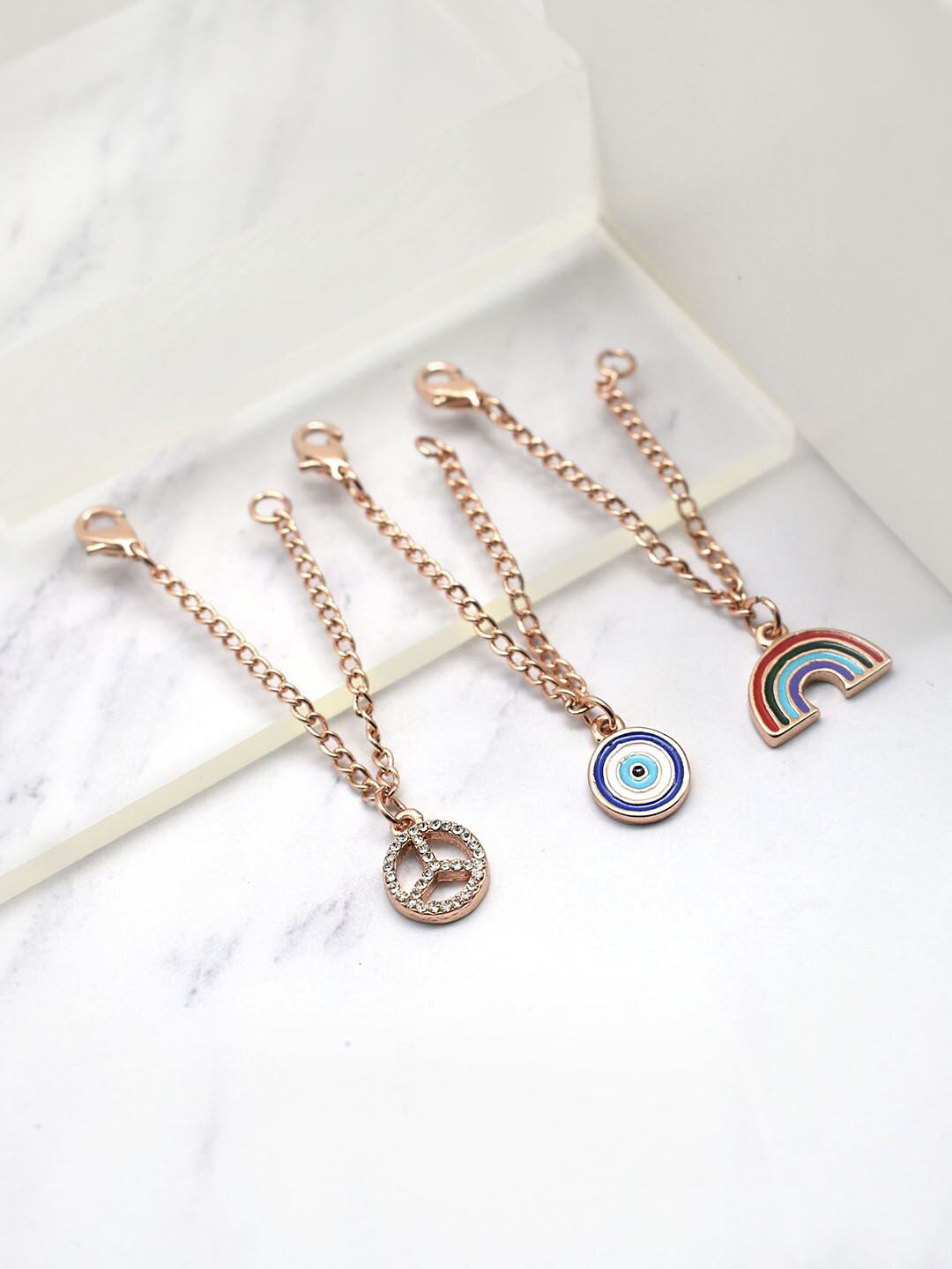 

JOKER & WITCH Women Rose Gold-Toned & White Set Of 3 Stone Studded Watch Charm