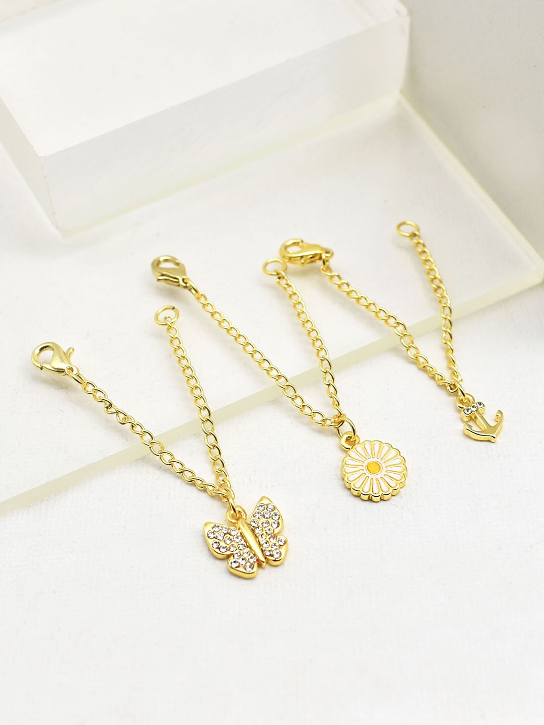 

JOKER & WITCH Women Gold-Toned & White Set Of 3 Stone Studded Watch Charm