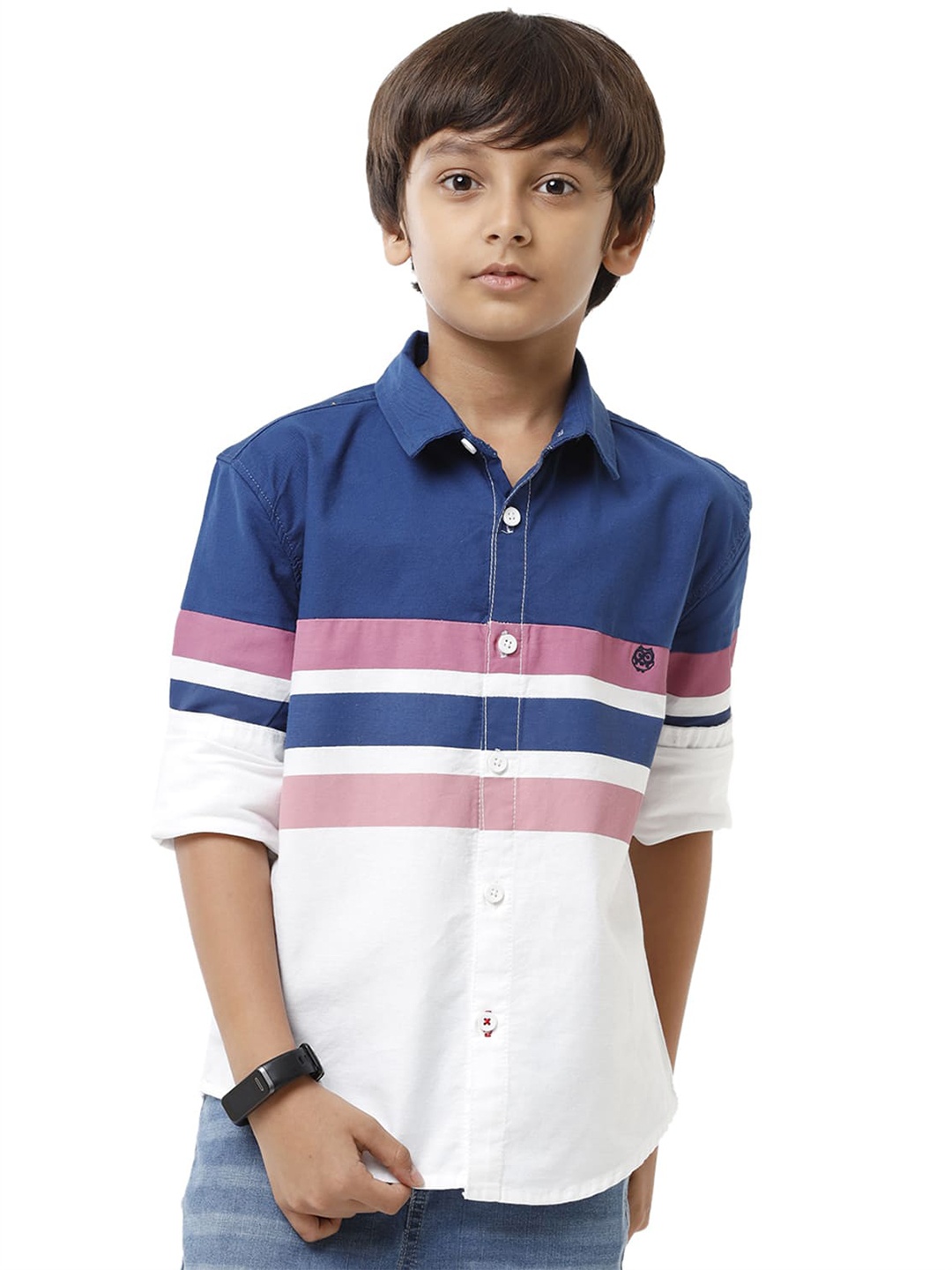 

UNDER FOURTEEN ONLY Boys White Horizontal Stripes Striped Casual Shirt