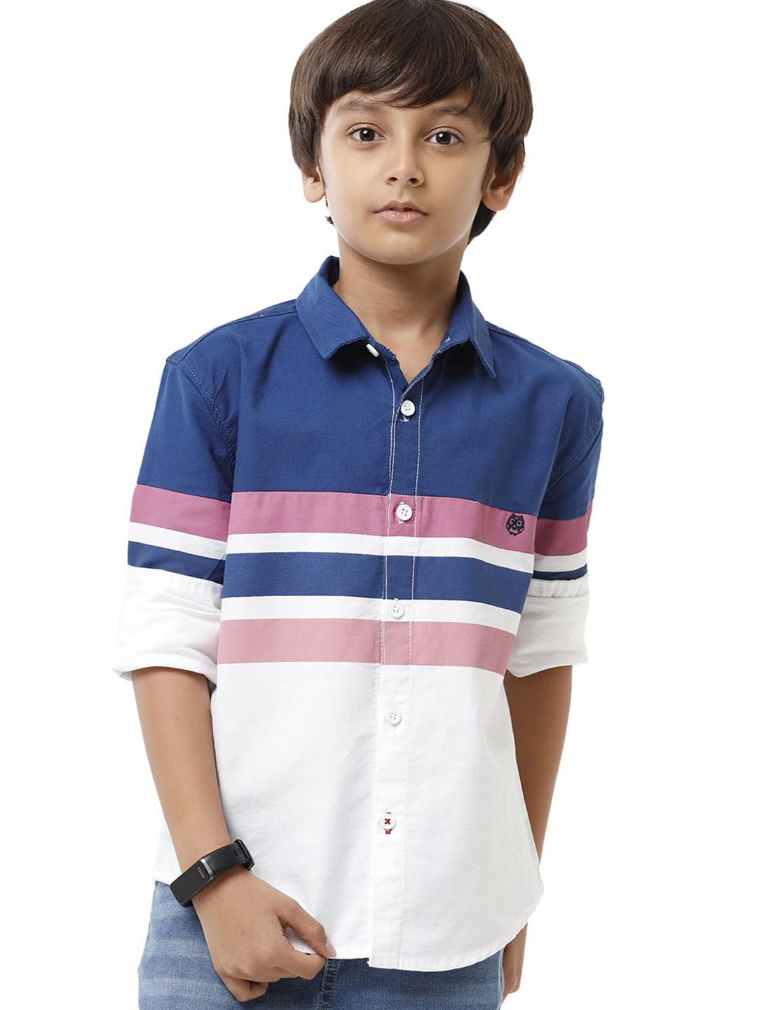 

UNDER FOURTEEN ONLY Boys White Horizontal Stripes Striped Casual Shirt