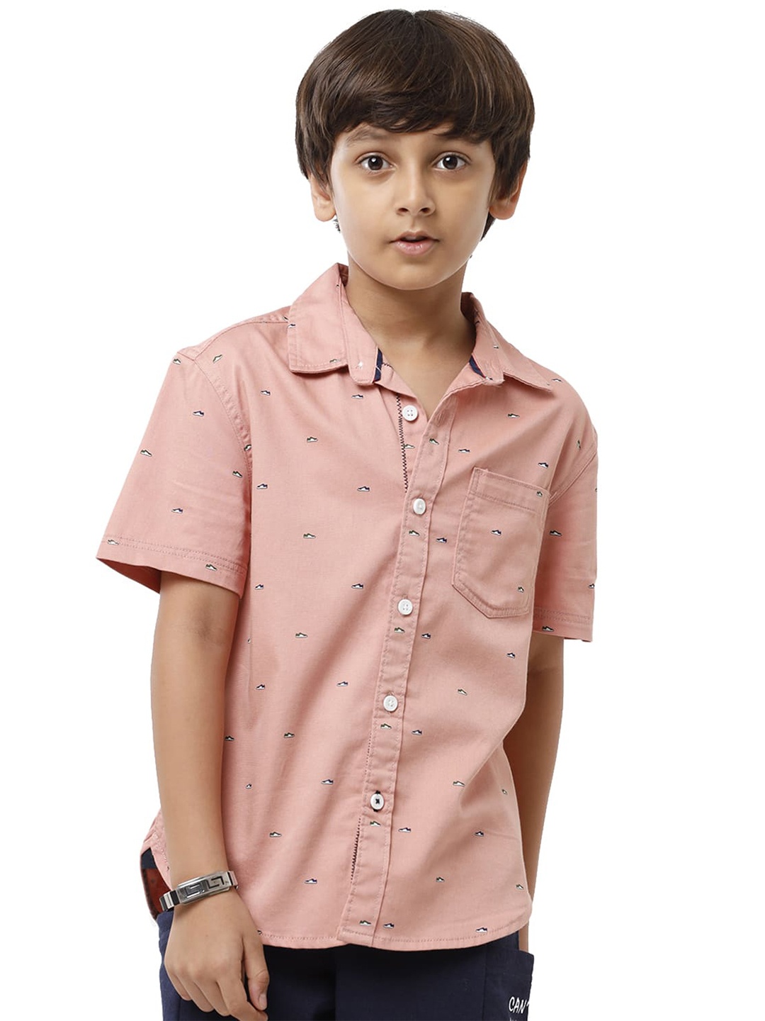 

UNDER FOURTEEN ONLY Boys Peach-Coloured Printed Casual Shirt