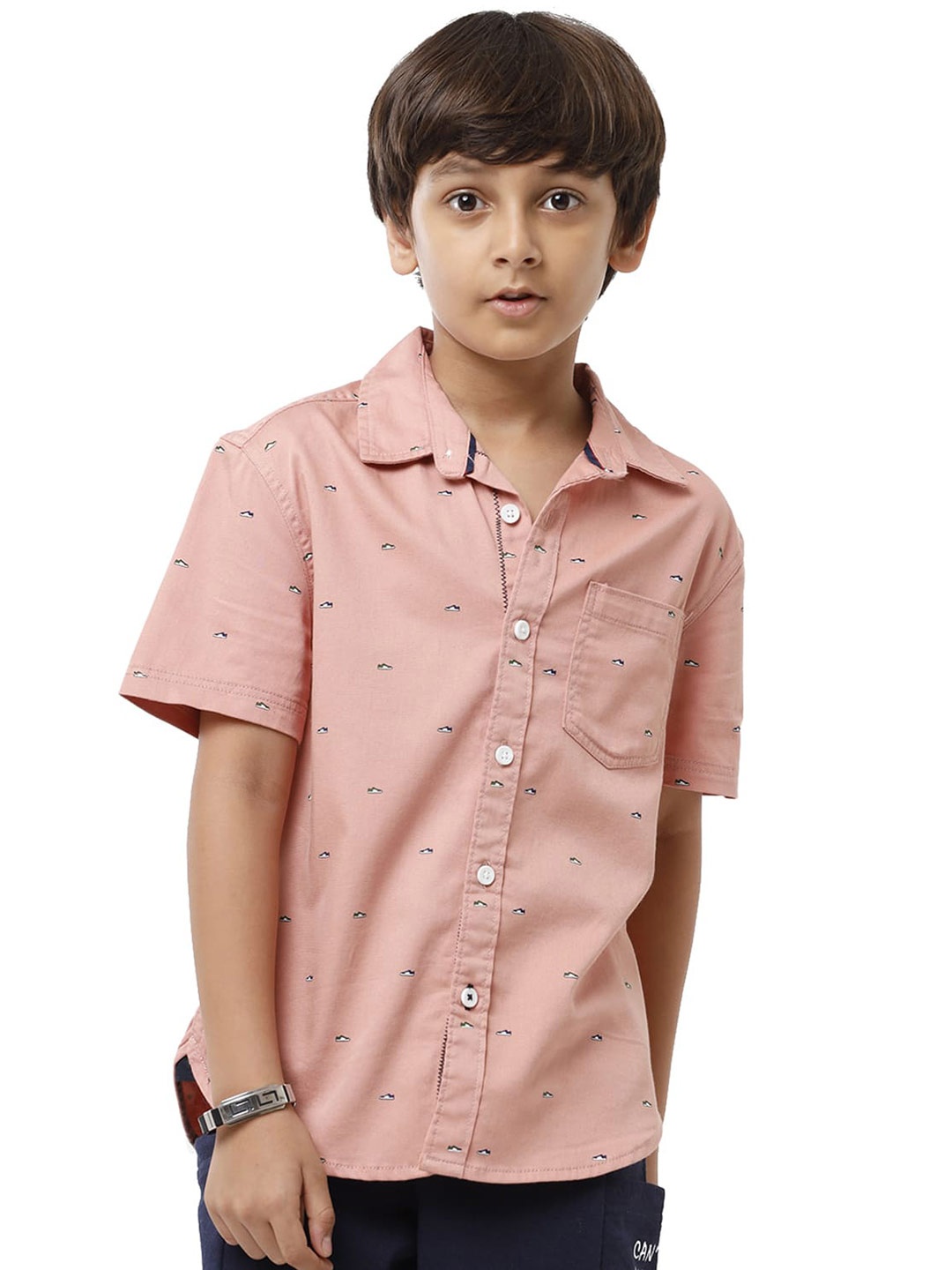 

UNDER FOURTEEN ONLY Boys Peach-Coloured Printed Casual Shirt