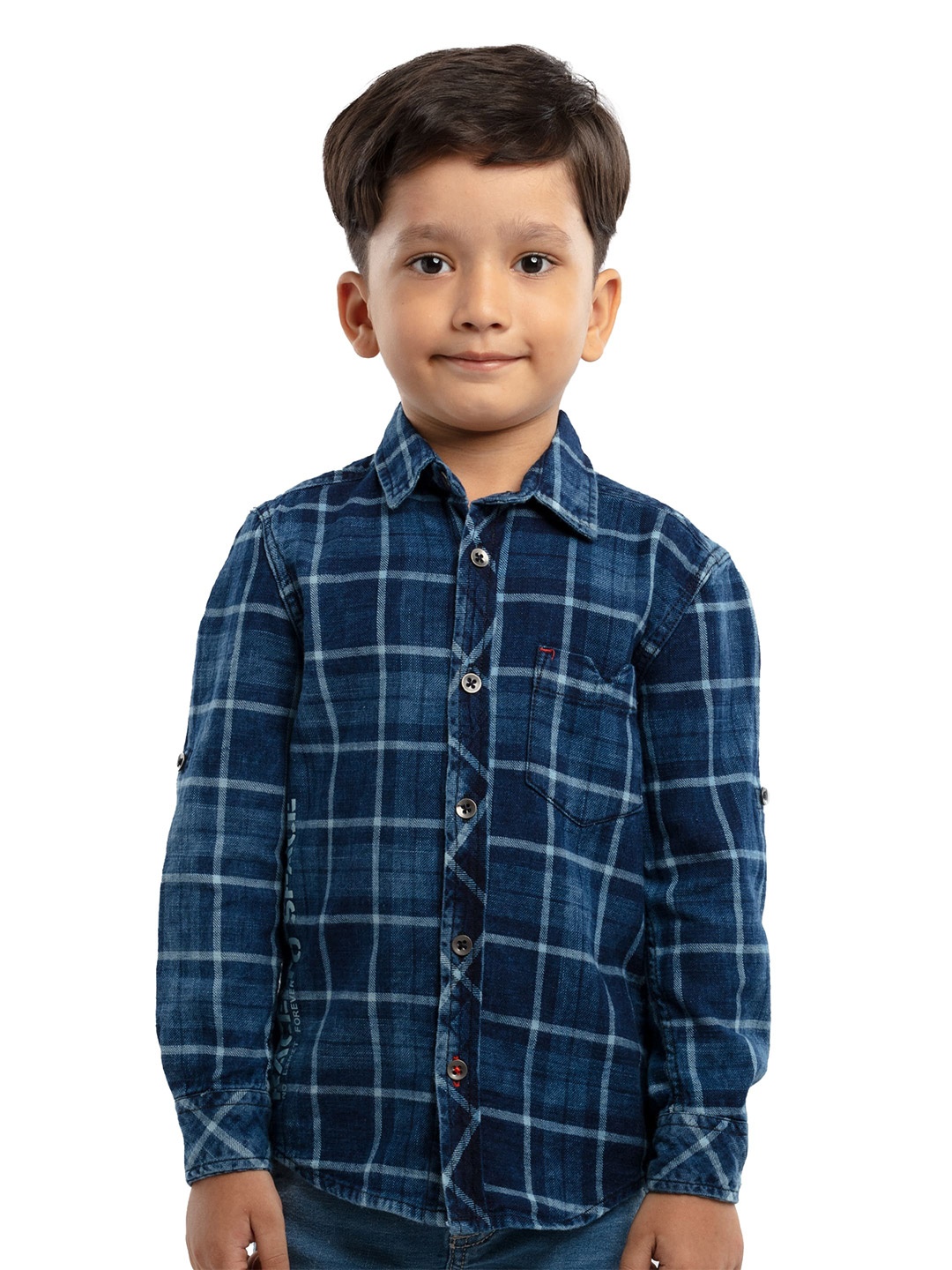 

UNDER FOURTEEN ONLY Boys Navy Blue Checked Casual Shirt