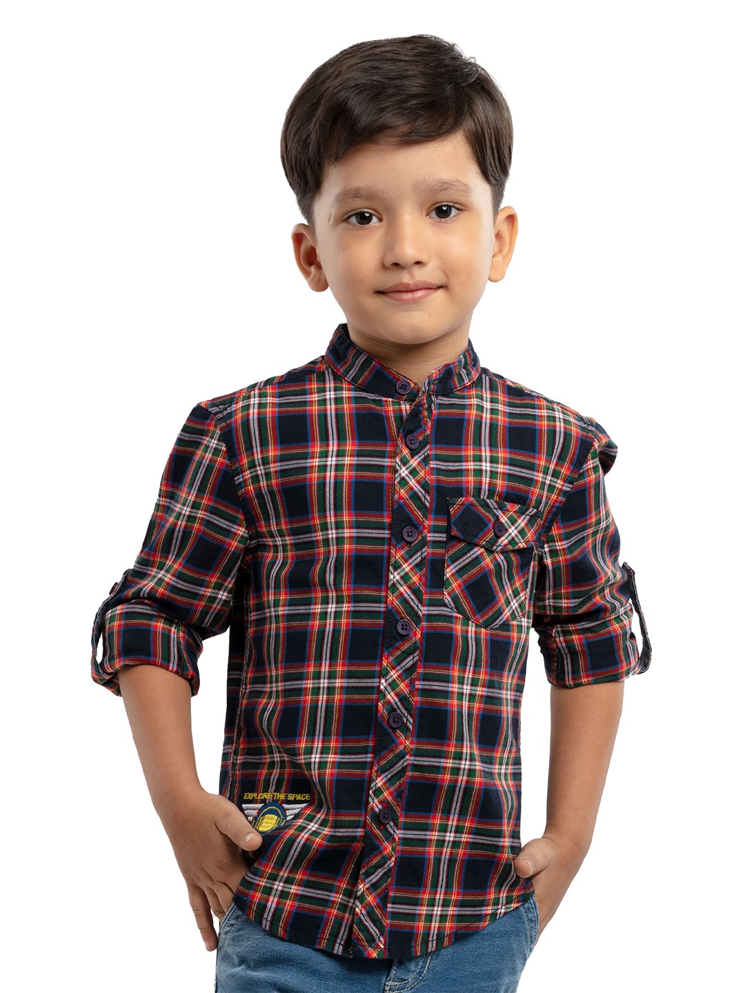 

UNDER FOURTEEN ONLY Boys Navy Blue Tartan Checks Checked Casual Shirt