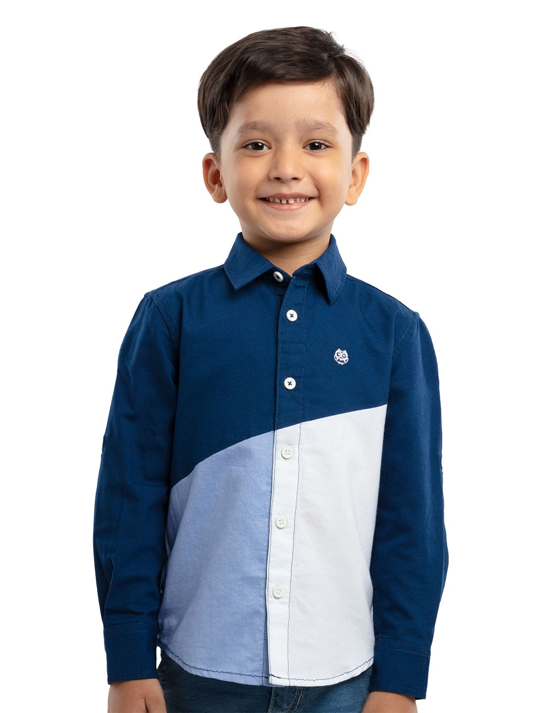 

UNDER FOURTEEN ONLY Boys Navy Blue Colourblocked Casual Shirt