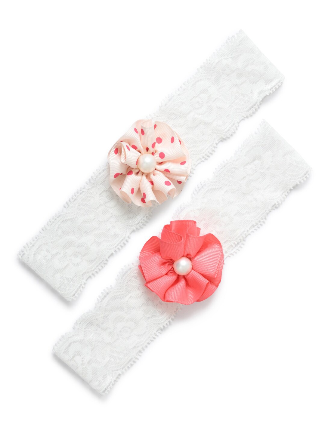 

FUNKRAFTS Girls Set of 2 White & Peach-Coloured Embellished Hairband