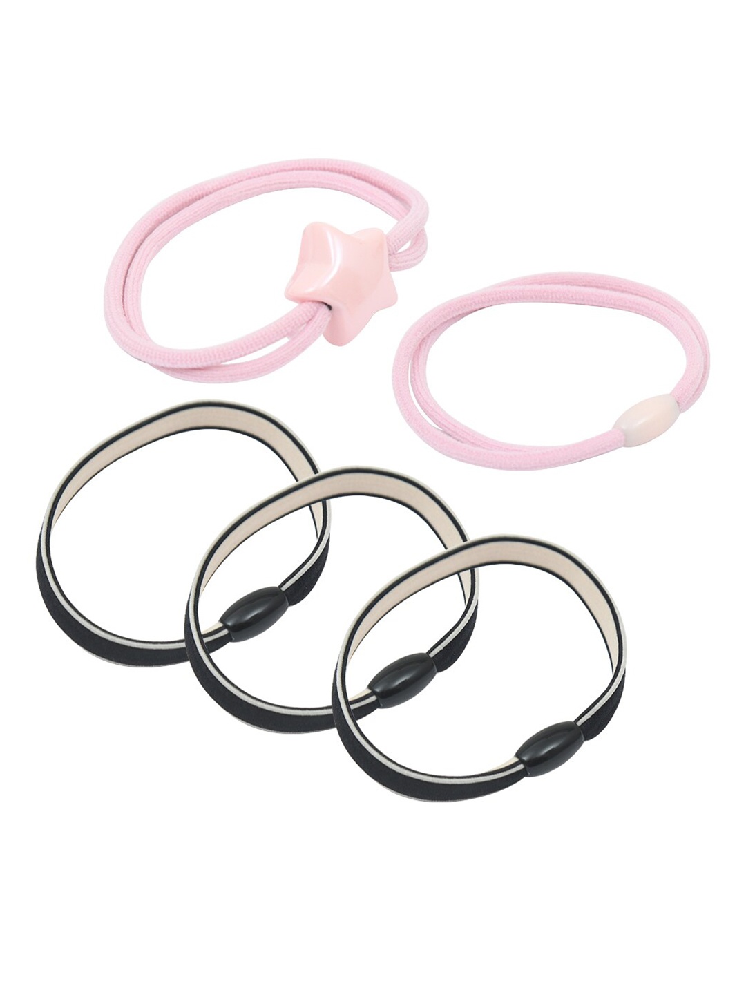 

FUNKRAFTS Girls Black & Pink Set of 5 Ponytail Holders