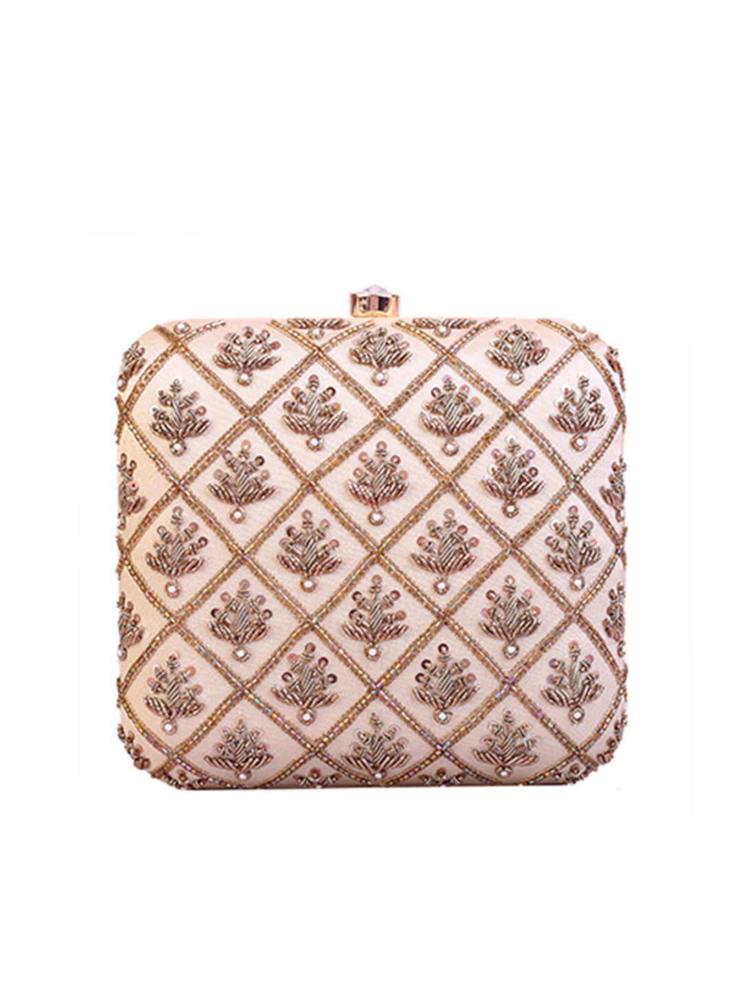 

Angeline Beige & Gold-Toned Embellished Box Clutch
