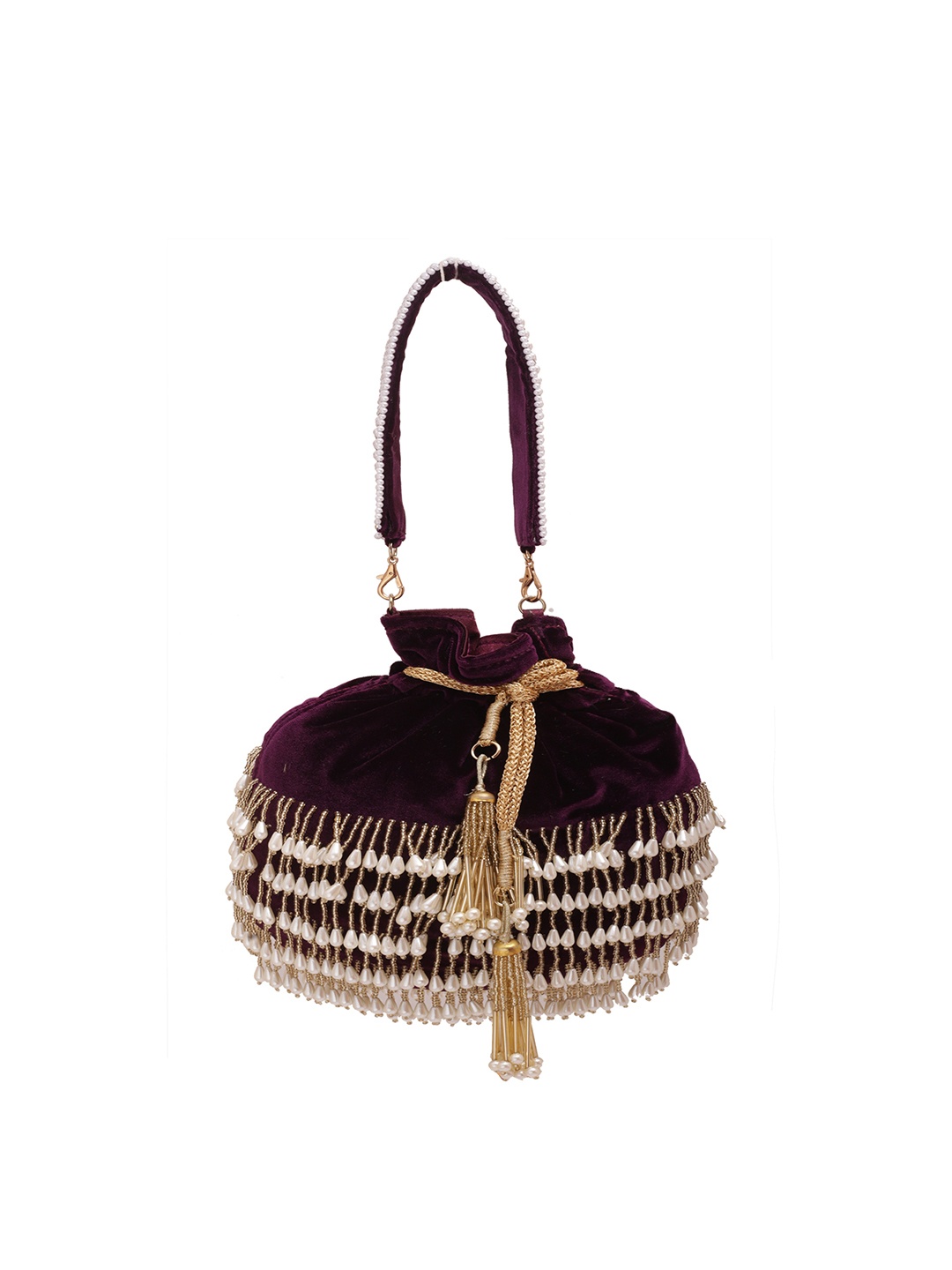

Angeline Purple & Gold-Toned Embellished Potli Clutch