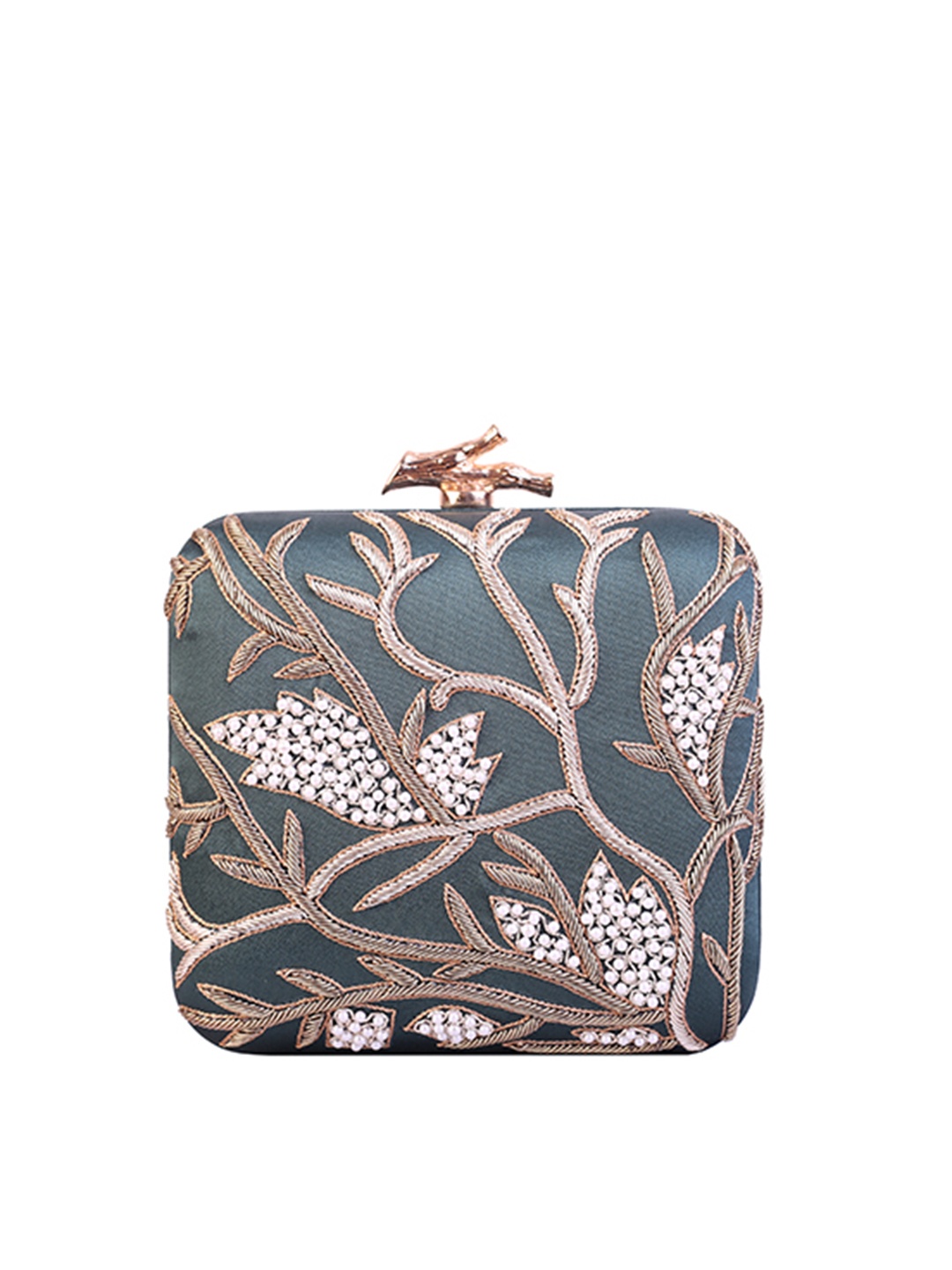 

Angeline Green & Brown Embellished Box Clutch