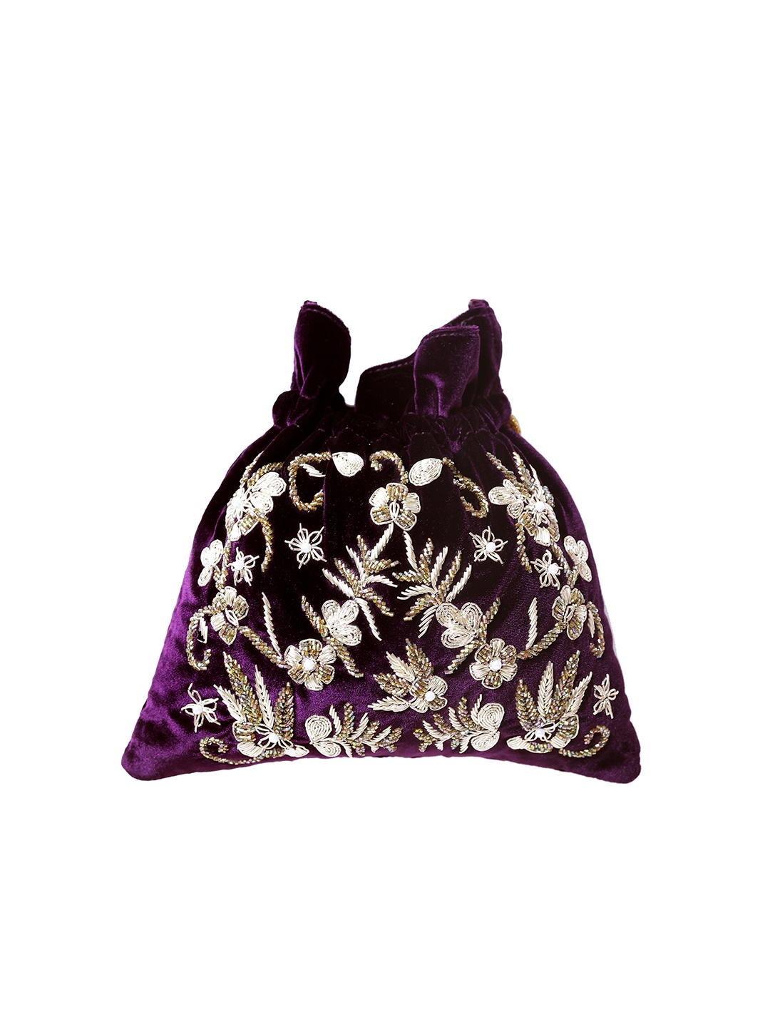 

Angeline Purple & Gold-Toned Embellished Potli Clutch