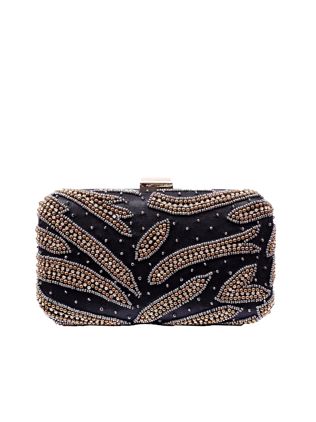 

Angeline Black & Gold-Toned Embellished Box Clutch