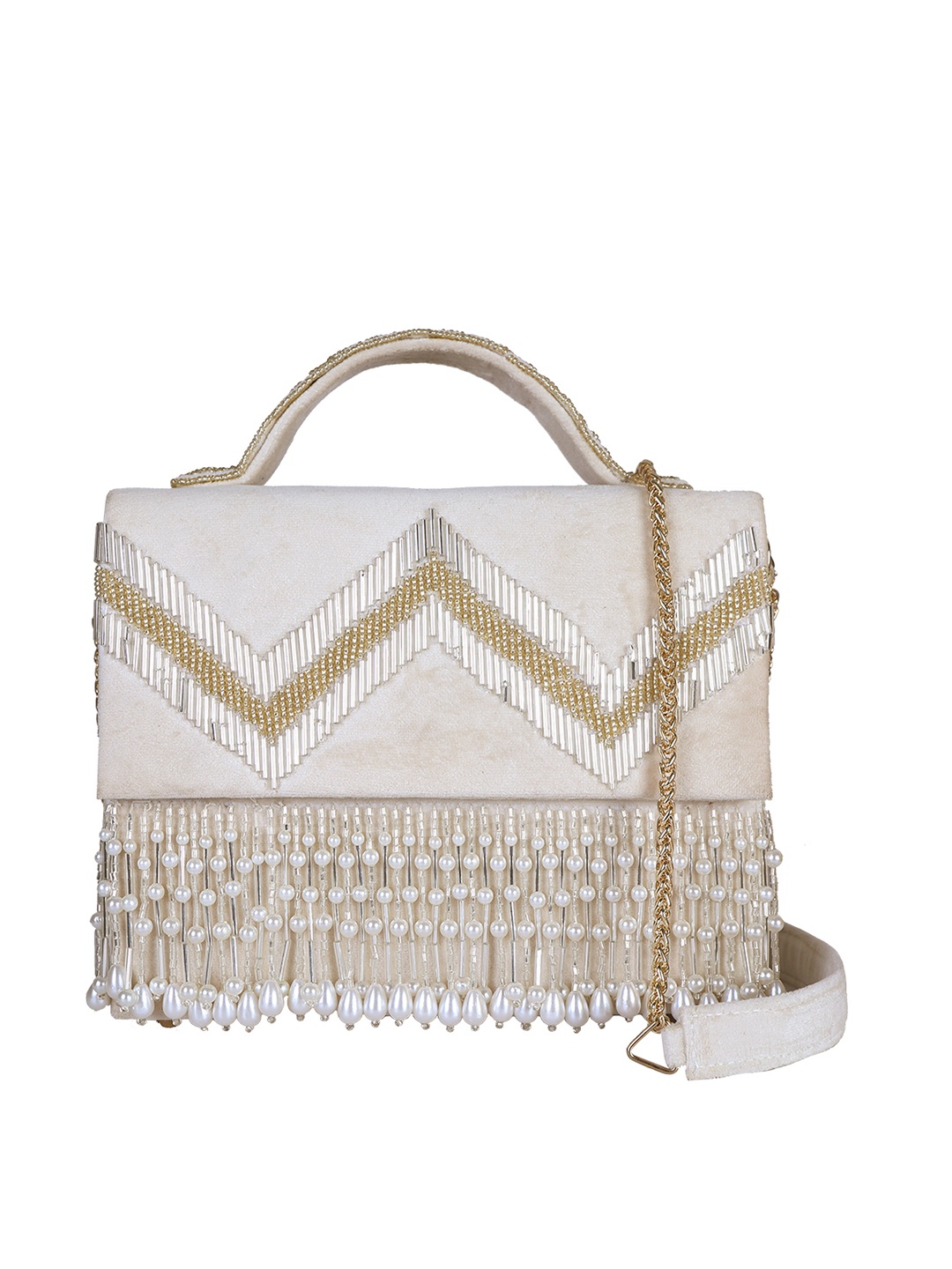 

Angeline Beige Embellished Structured Sling Bag