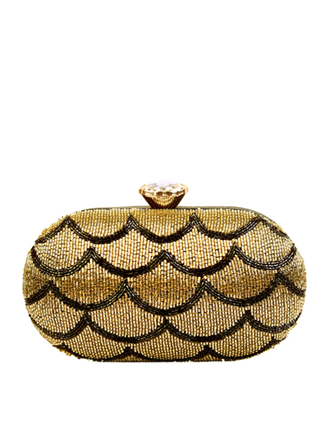 

Angeline Black & Gold-Toned Embellished Box Clutch