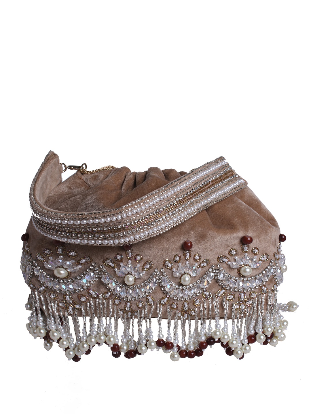 

Angeline Beige & Pink Embellished Zardozi Work Potli Bag