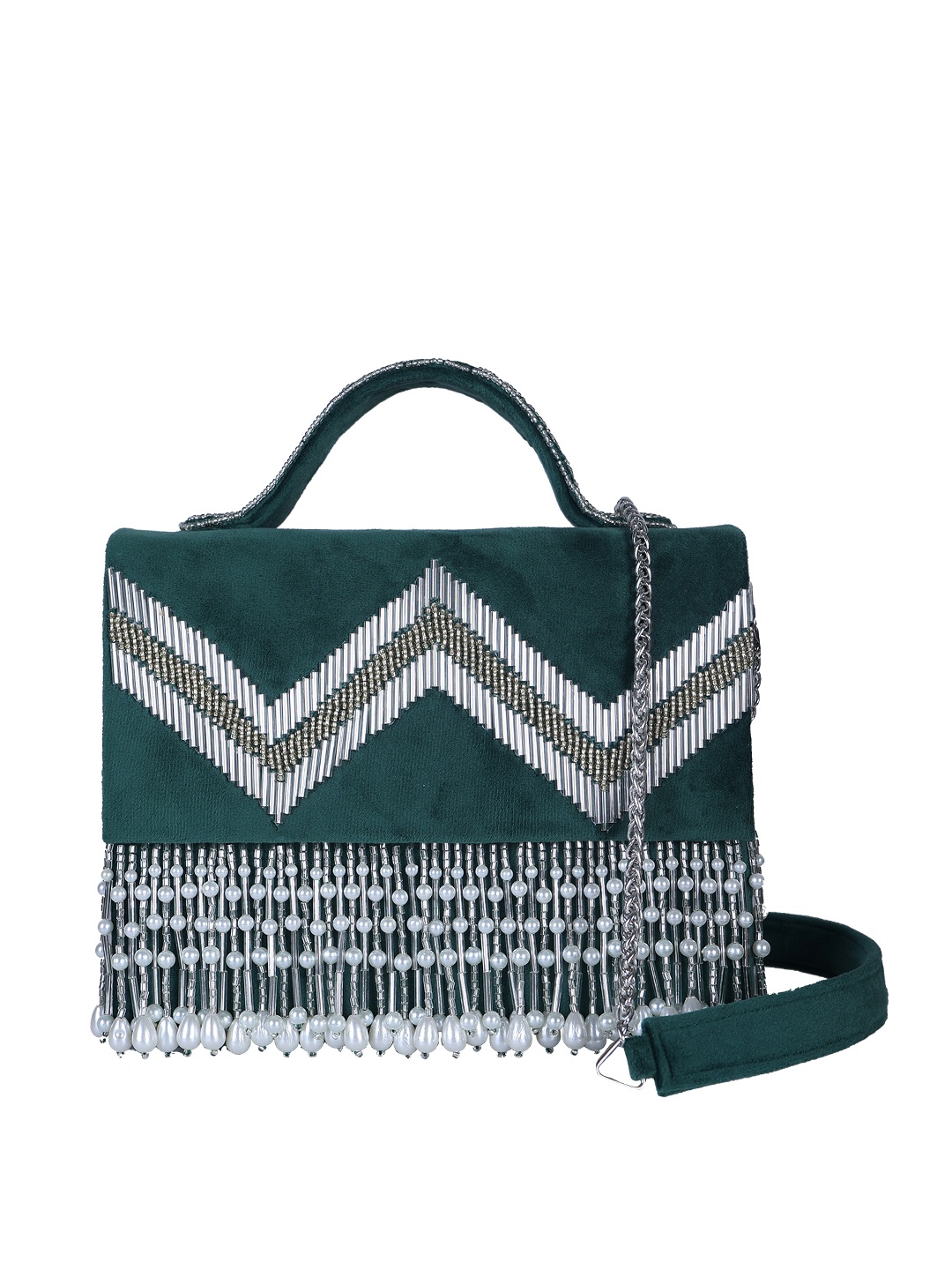 

Angeline Green Embellished Structured Sling Bag