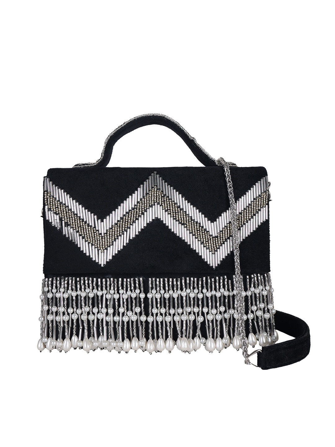

Angeline Black Embellished Structured Sling Bag