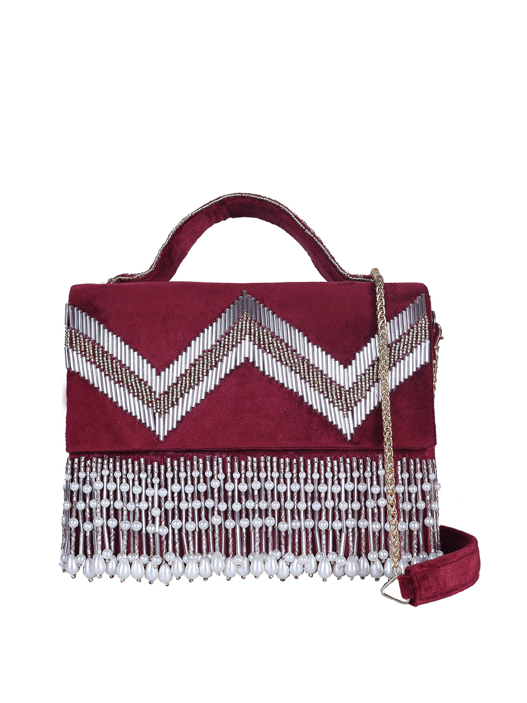 

Angeline Maroon Embellished Structured Sling Bag