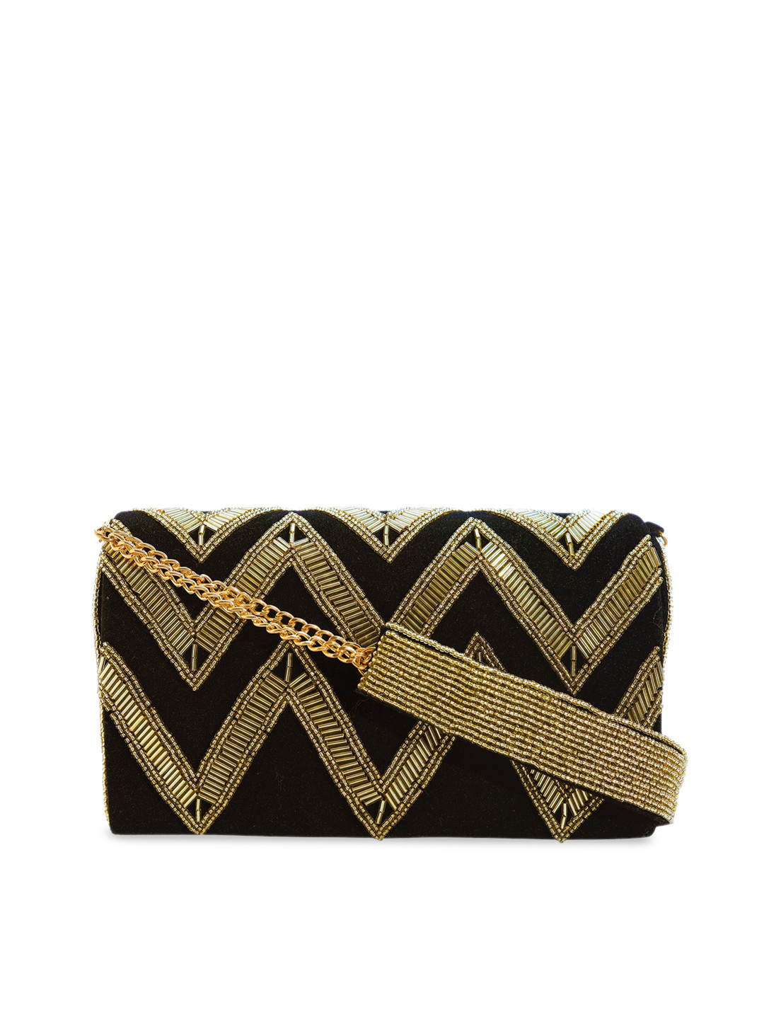 

Angeline Black Embellished Structured Sling Bag