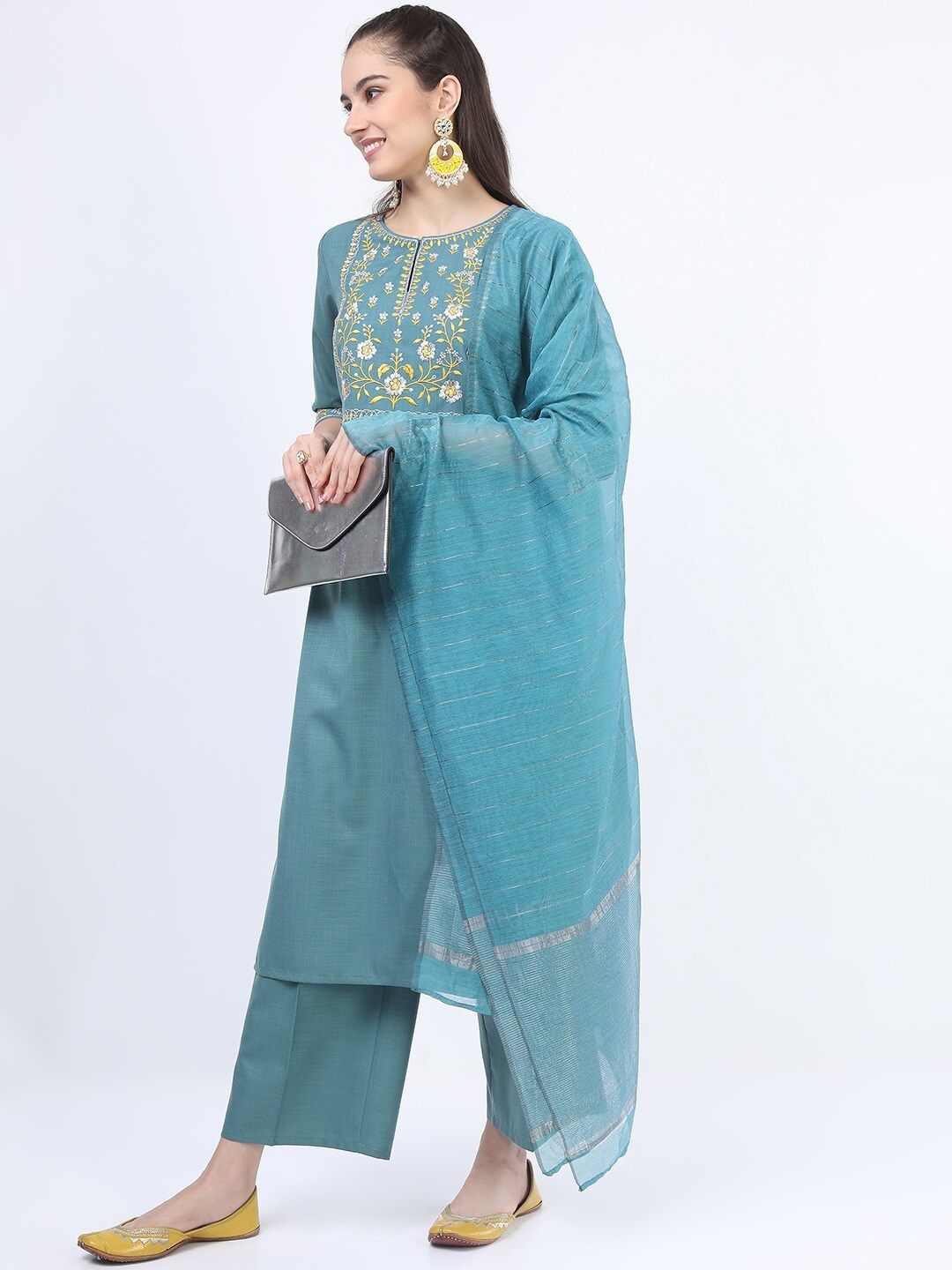 

KETCH Women Turquoise Blue Kurta, Palazzos & Dupatta