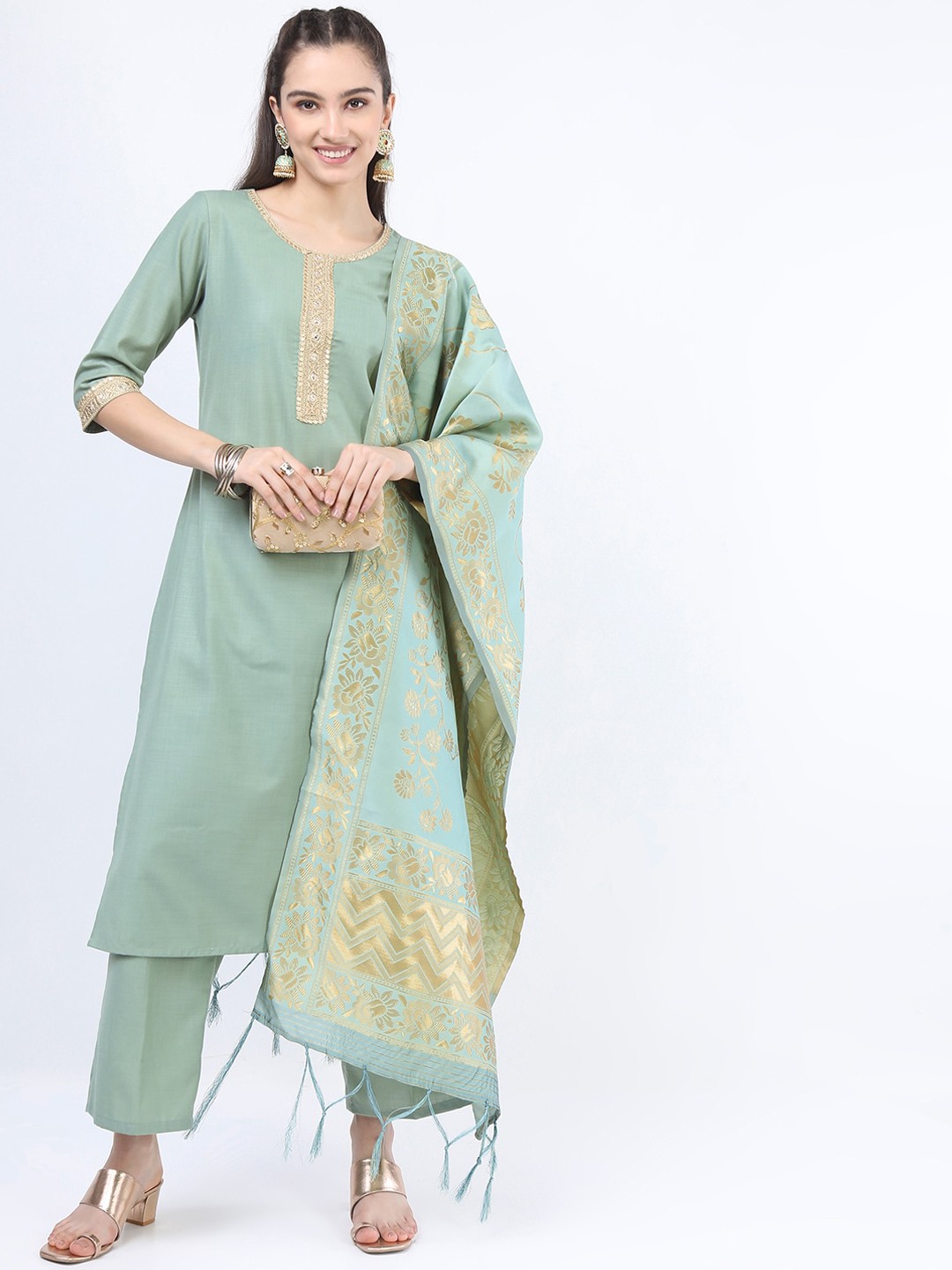 

KETCH Women Green Kurta with Trousers & With Dupatta