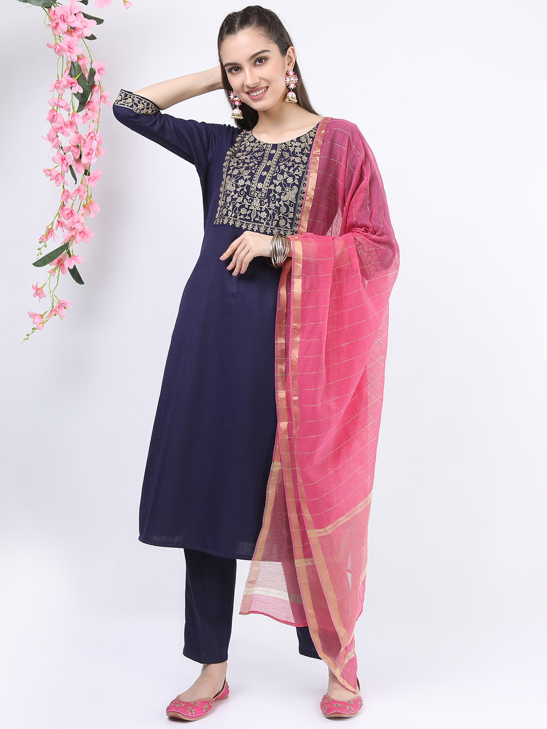 

KETCH Women Purple Yoke Design Kurta with Trousers & With Dupatta