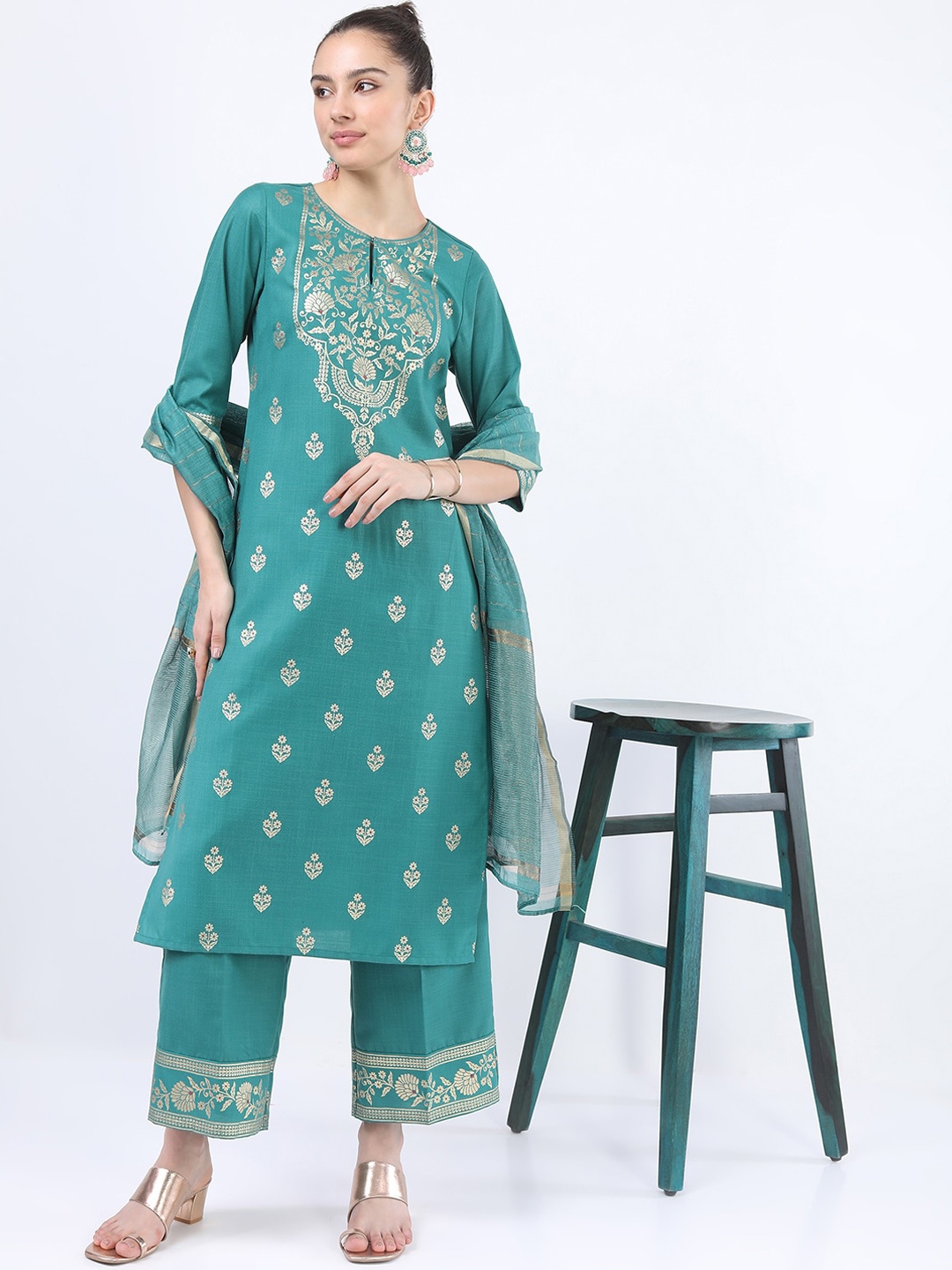 

KETCH Women Green Ethnic Motifs Printed Kurta with Palazzo & With Dupatta