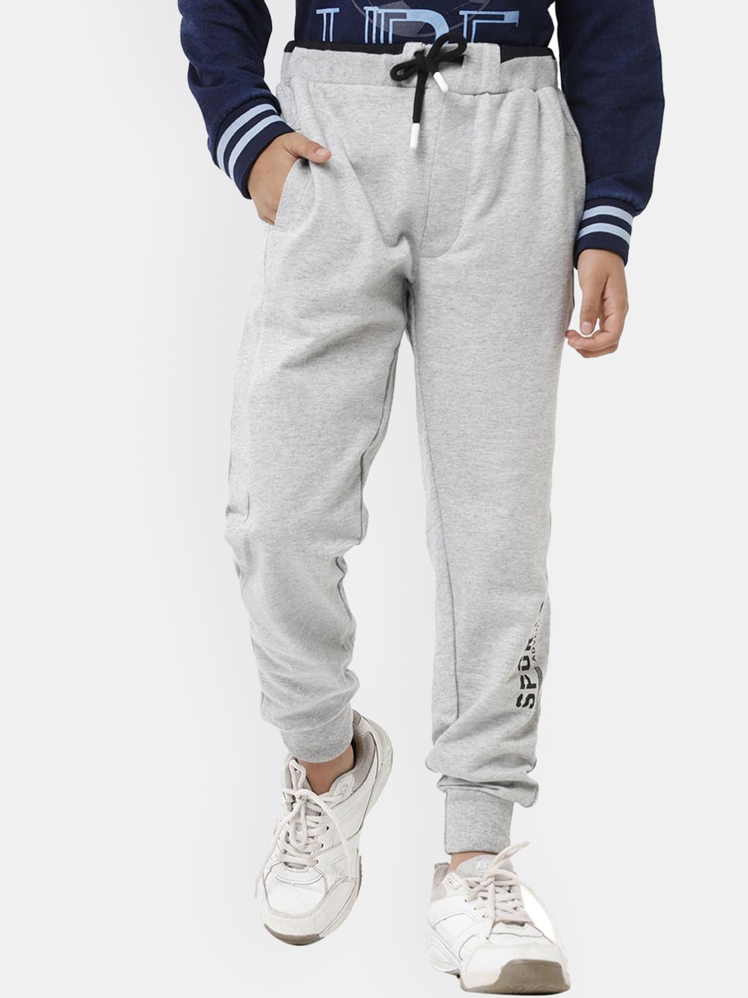 

UNDER FOURTEEN ONLY Boys Grey Melange Slim Fit Joggers Trousers