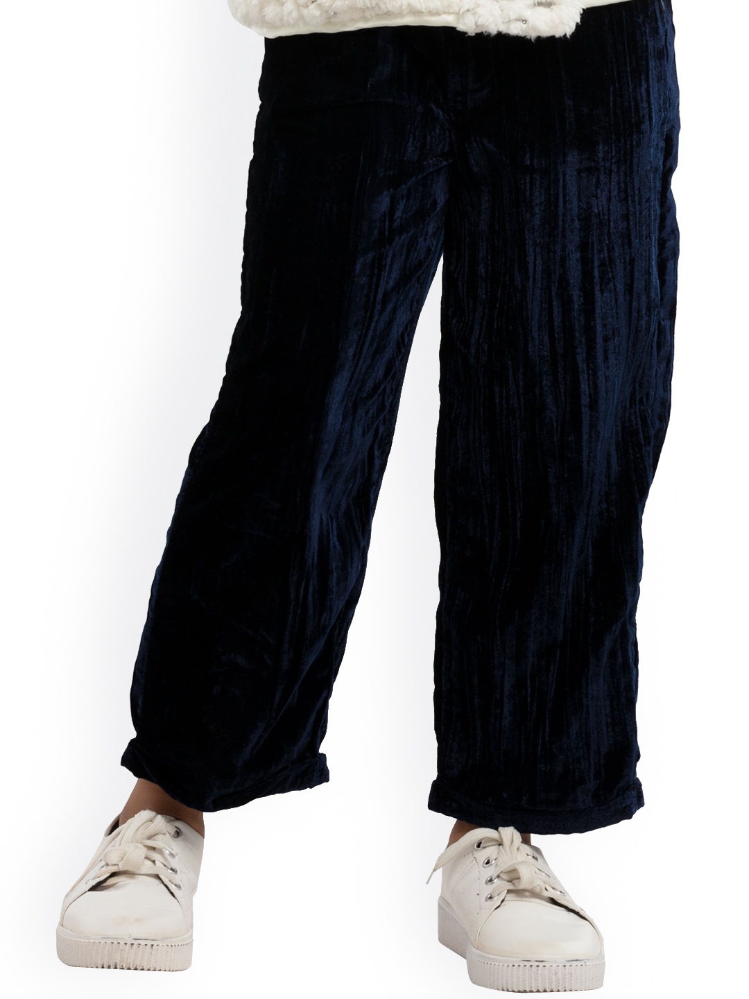 

UNDER FOURTEEN ONLY Girls Navy Blue Slim Fit Trousers