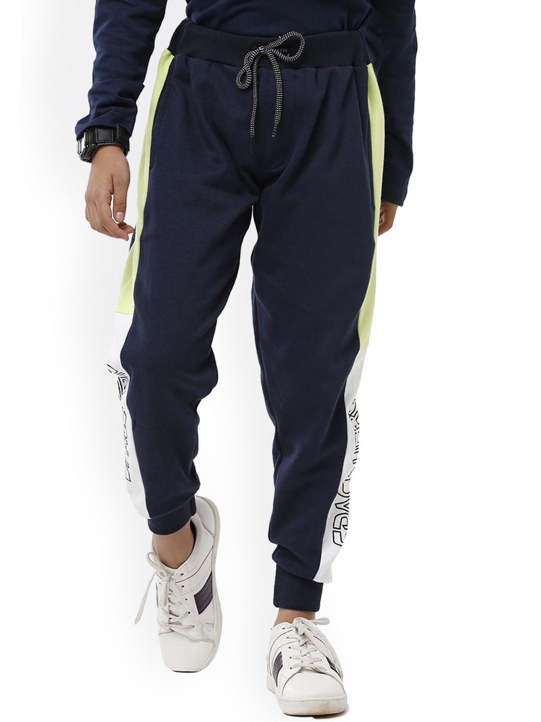 

UNDER FOURTEEN ONLY Boys Navy Blue Slim Fit Joggers Trousers
