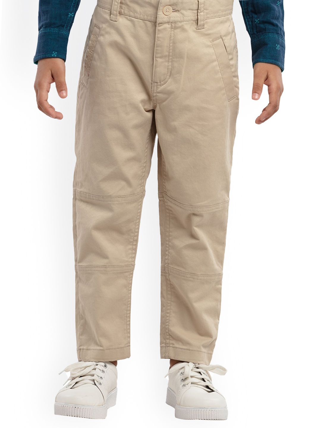 

UNDER FOURTEEN ONLY Boys Beige Regular Fit Solid Trousers