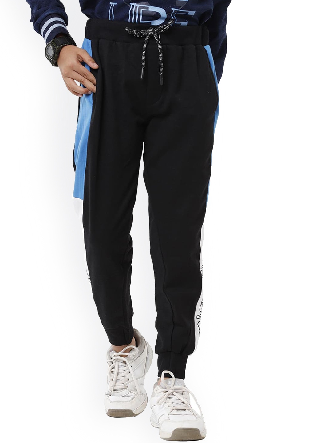 

UNDER FOURTEEN ONLY Boys Black & Blue Slim Fit Joggers Trousers
