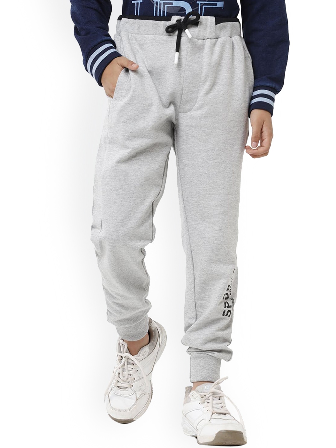

UNDER FOURTEEN ONLY Boys Grey Melange Slim Fit Joggers Trousers