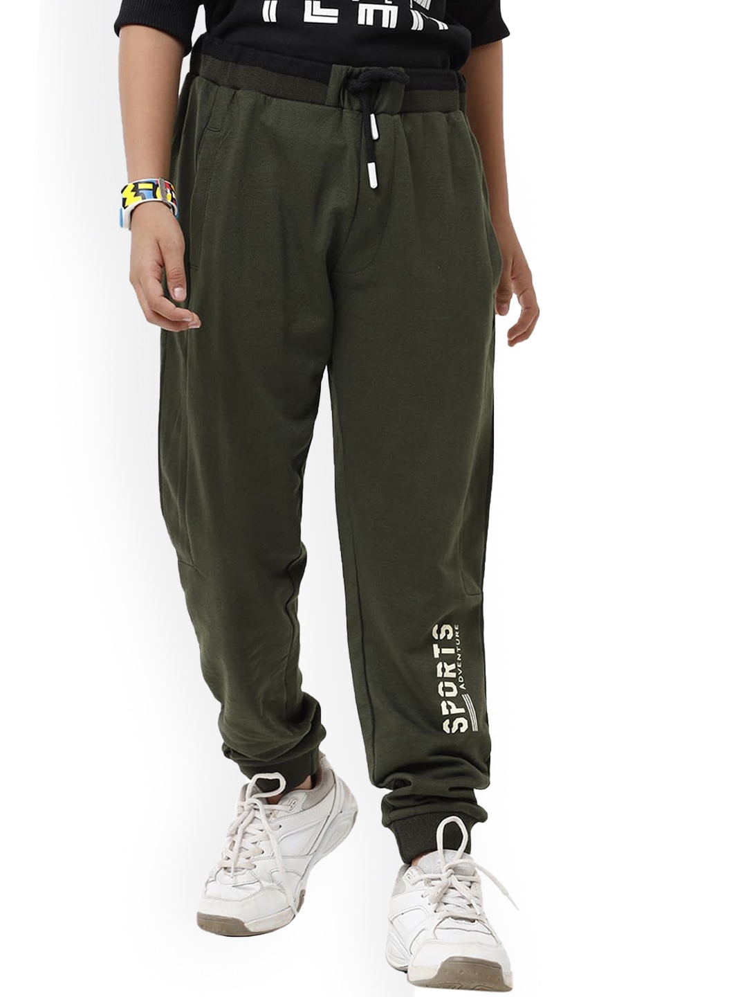 

UNDER FOURTEEN ONLY Boys Olive Green Slim Fit Joggers Trousers