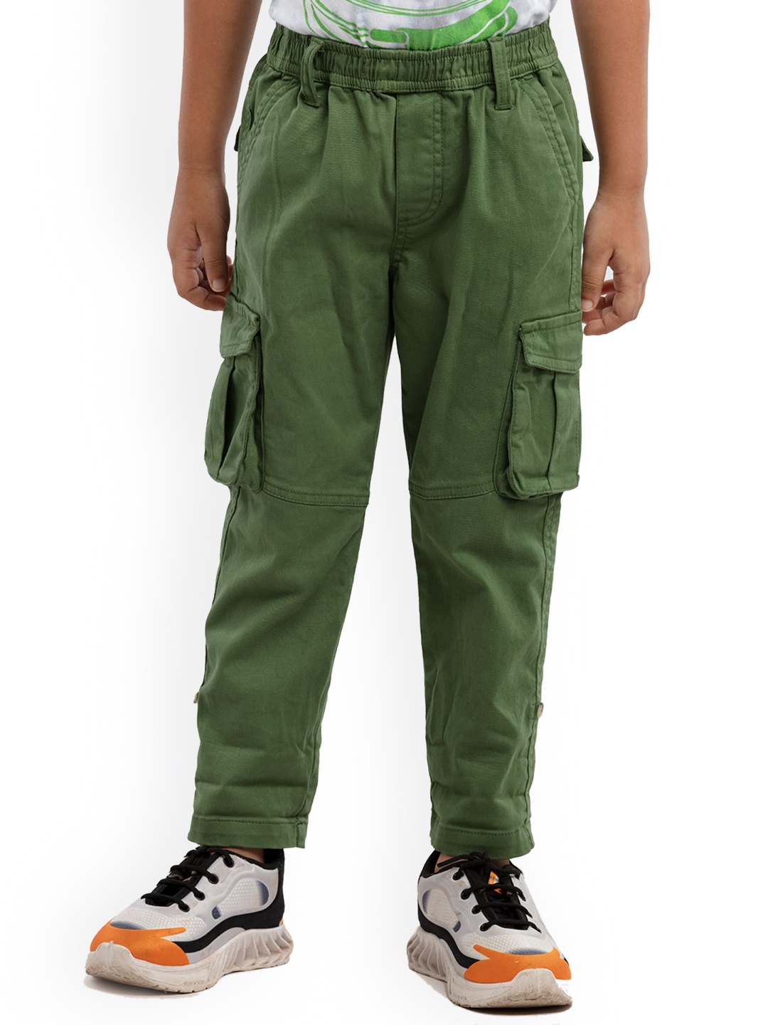 

UNDER FOURTEEN ONLY Boys Olive Green Slim Fit Cargos Trousers