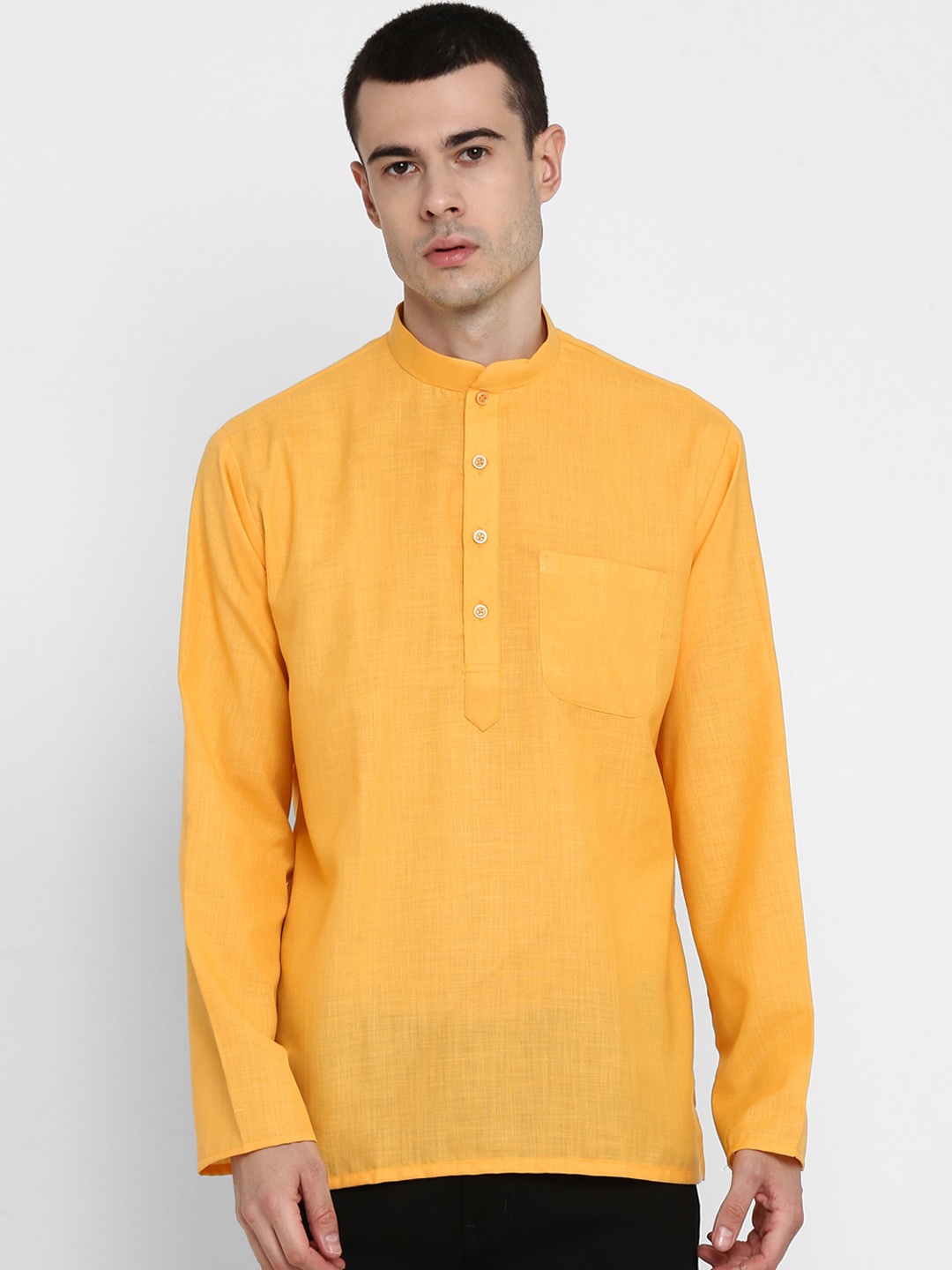 

ROYAL KURTA Men Mustard Yellow Patchwork Summer Sheers Kurta