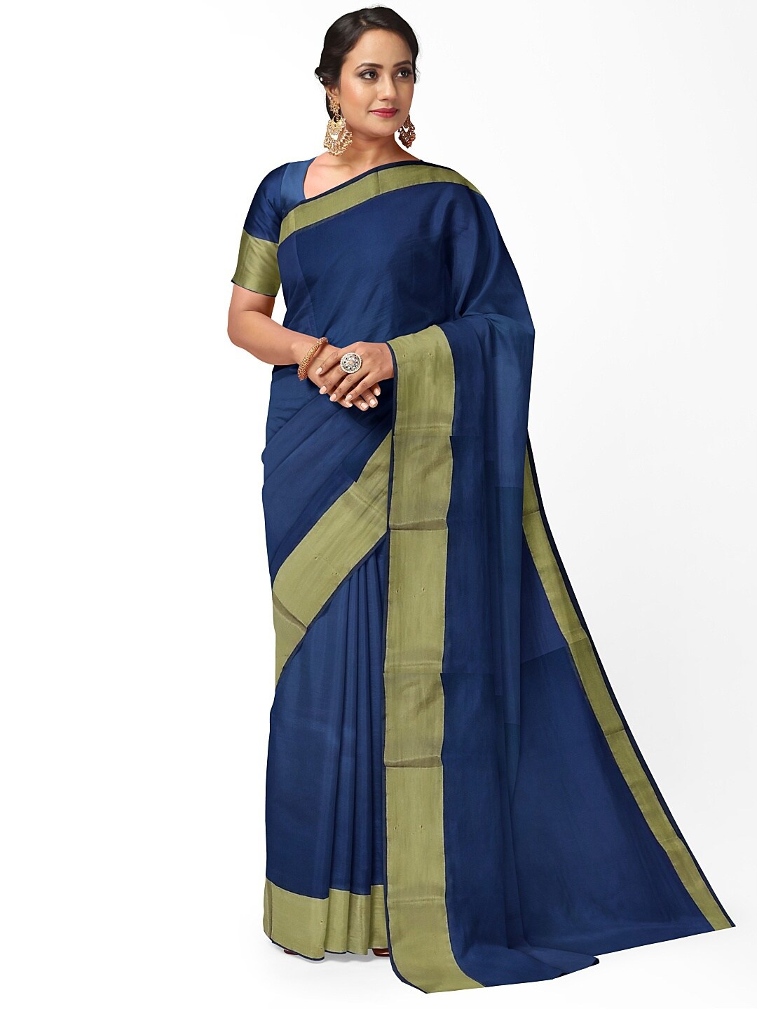 

Florence Navy Blue & Gold-Toned Silk Cotton Sungudi Saree