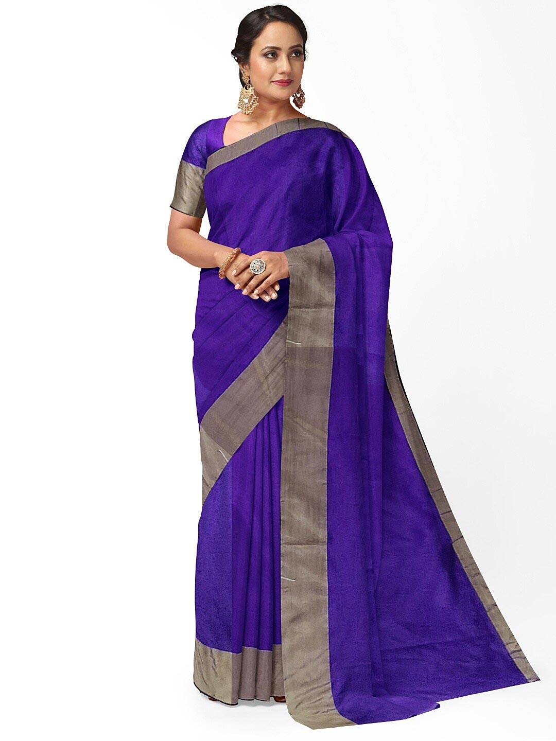 

Florence Purple & Silver-Toned Silk Cotton Sungudi Saree