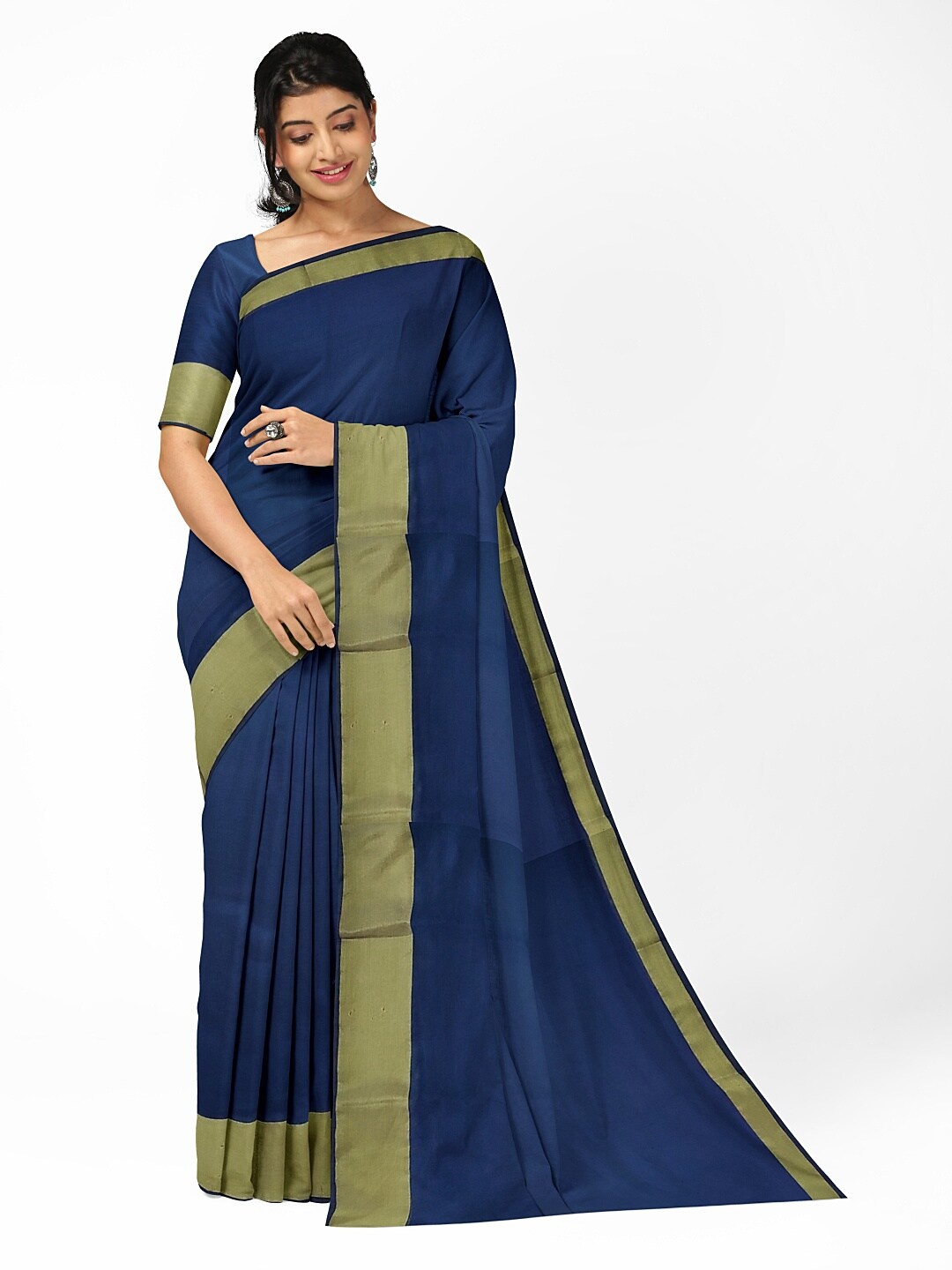 

Florence Navy Blue & Gold-Toned Silk Cotton Sungudi Saree