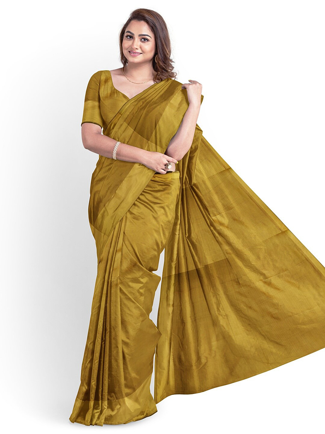 

Florence Gold-Toned Silk Cotton Ready To Wear Sungudi Saree With Un-Stitched Blouse