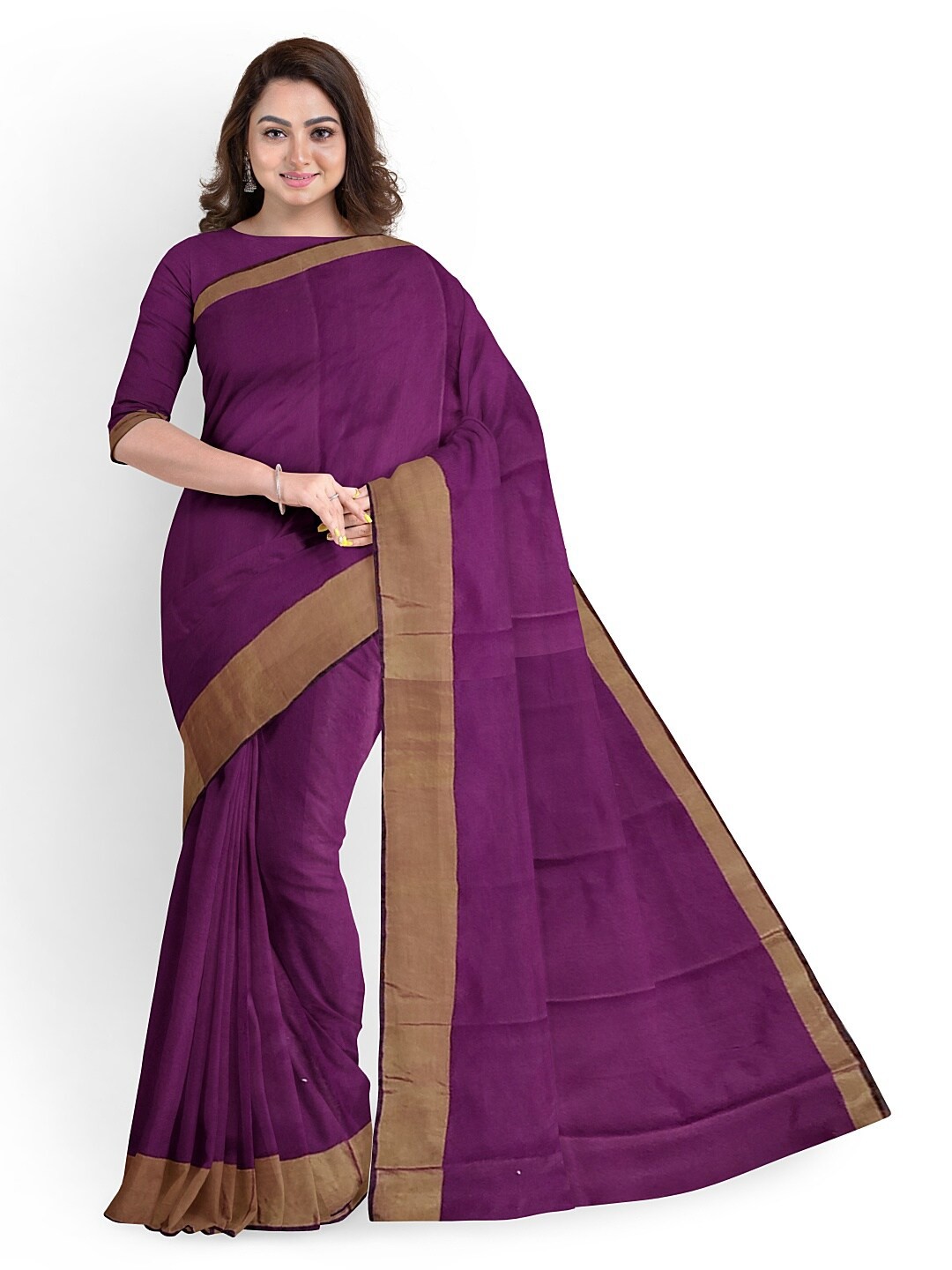 

Florence Burgundy & Brown Silk Cotton Sungudi Saree With Un-Stitched Blouse