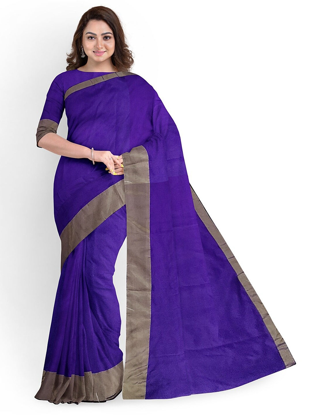 

Florence Purple & Grey Silk Cotton Sungudi Saree With Un-Stitched Blouse