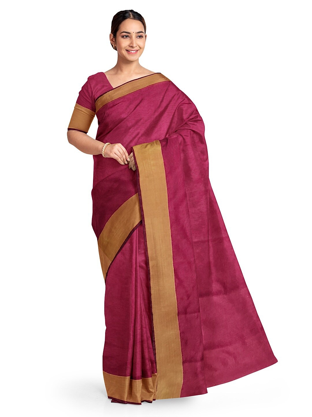 

Florence Maroon & Gold-Toned Silk Cotton Sungudi Saree