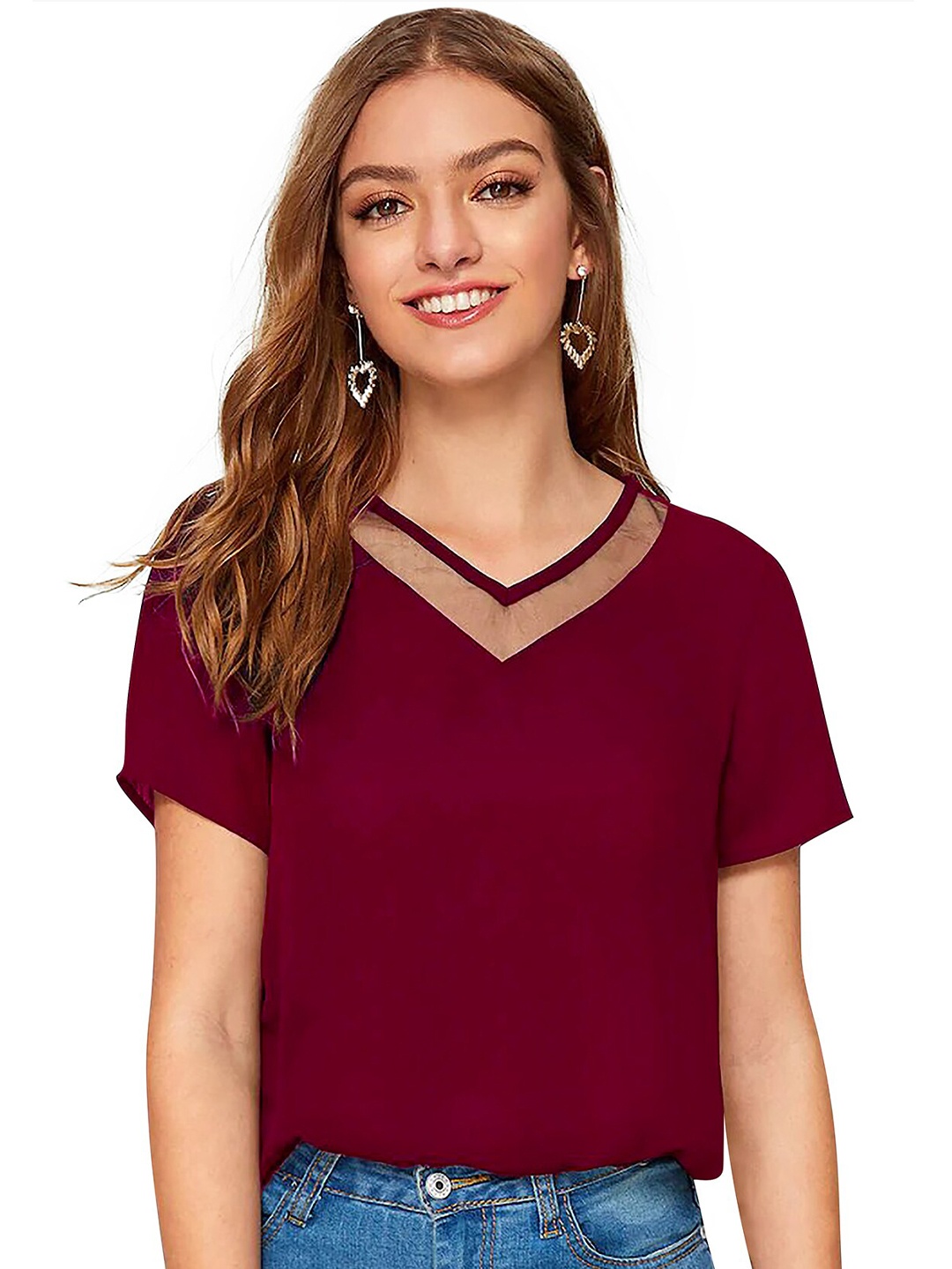 

FAVRIZ Maroon V-neck Solid Top