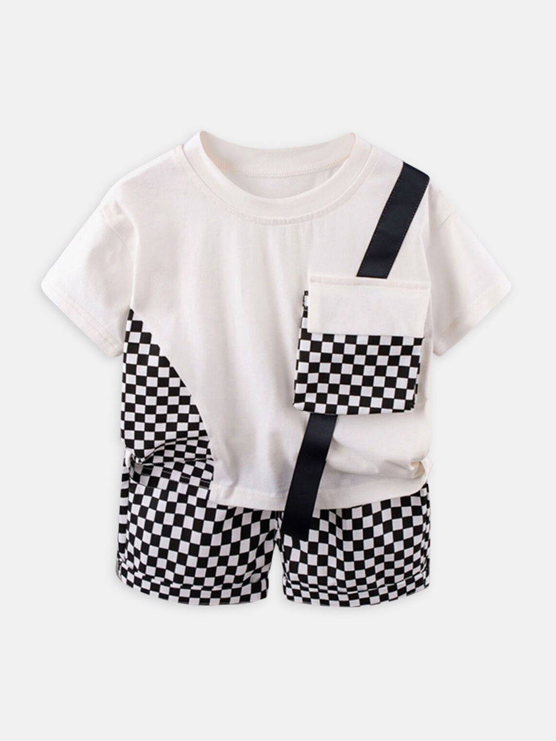 

Hopscotch Boys White & Black Checked T-shirt with Shorts