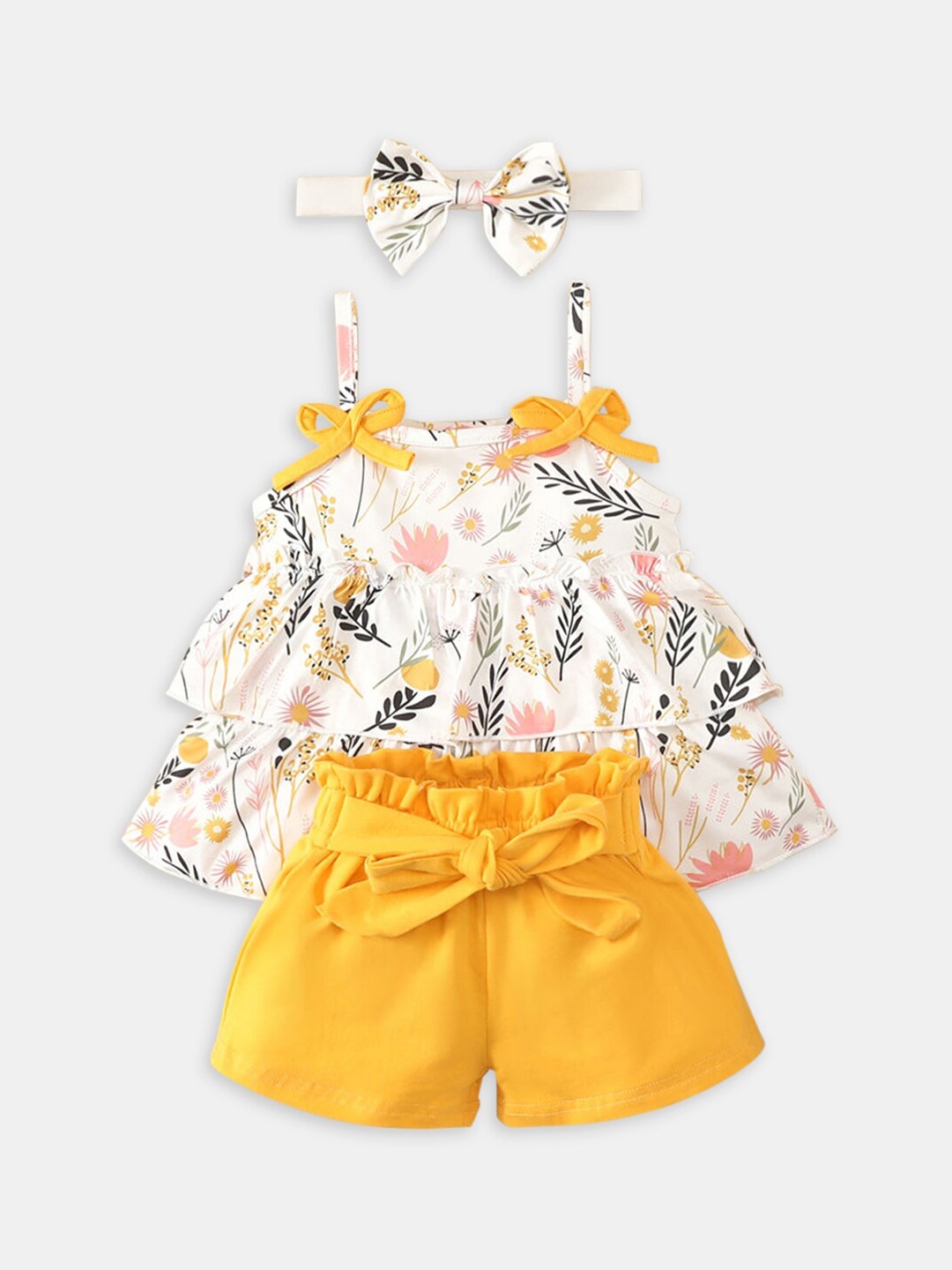 

Hopscotch Girls Yellow & White Printed Top with Shorts