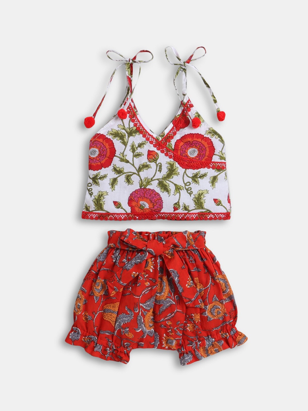 

Hopscotch Girls White & Red Printed Top with Shorts