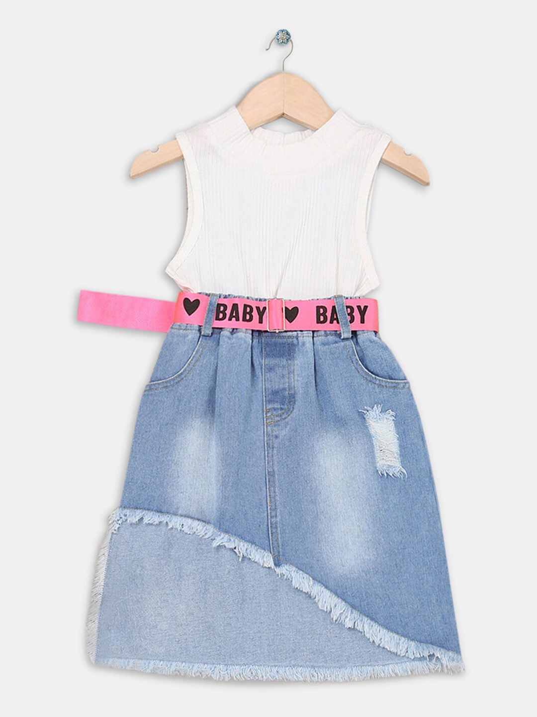 

Hopscotch Girls White & Blue Striped Top with Skirt