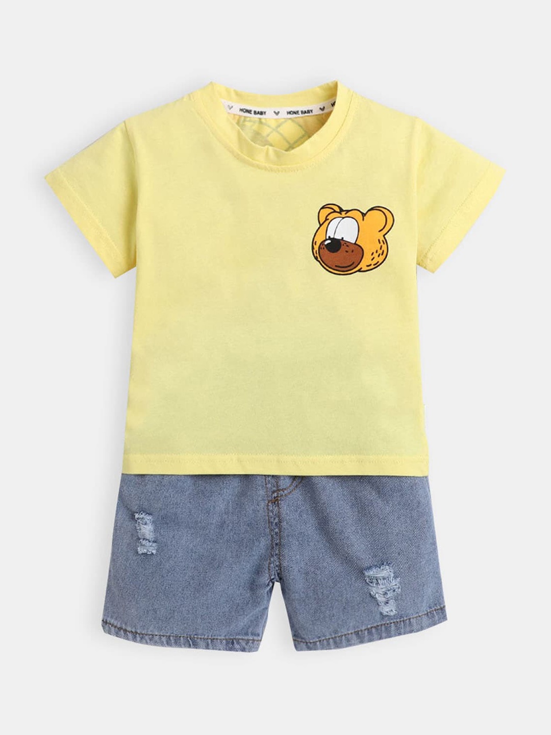 

Hopscotch Boys Yellow & Blue Printed T-shirt with Shorts
