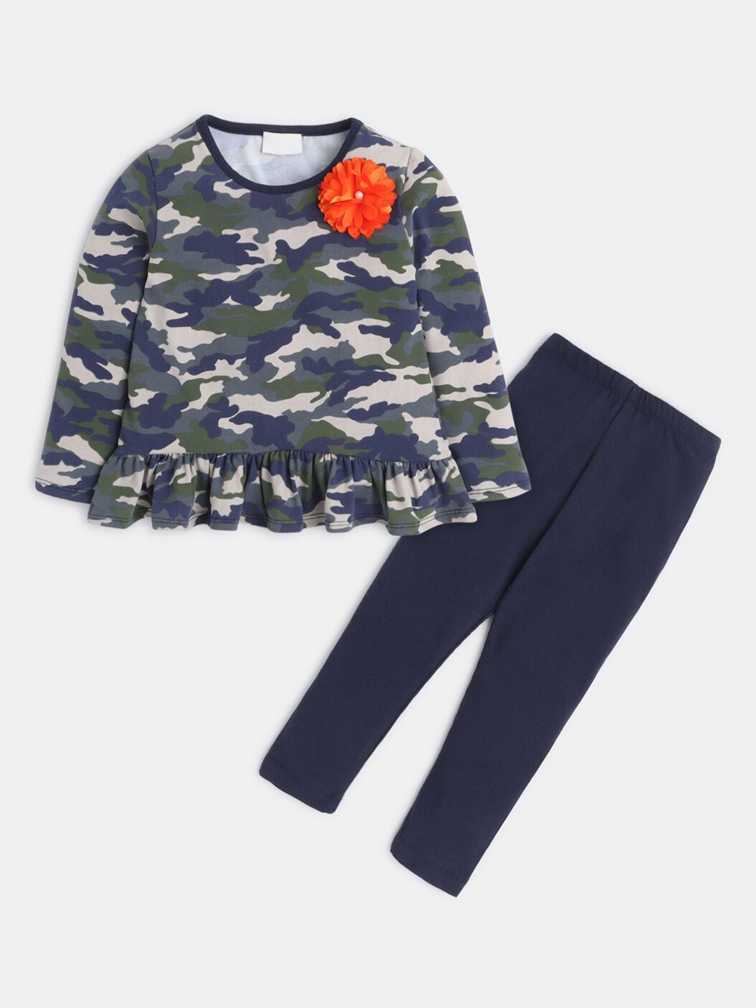 

Hopscotch Girls Grey & Blue Printed Top with Leggings